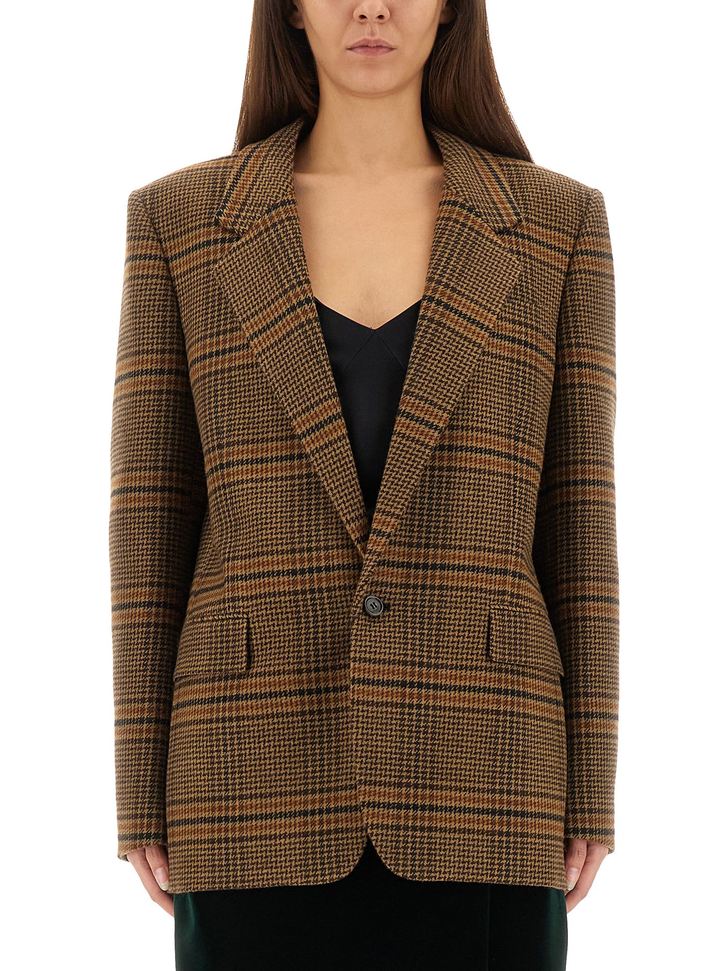 Saint Laurent Checked Pattern Jacket Flap Pockets In Brown