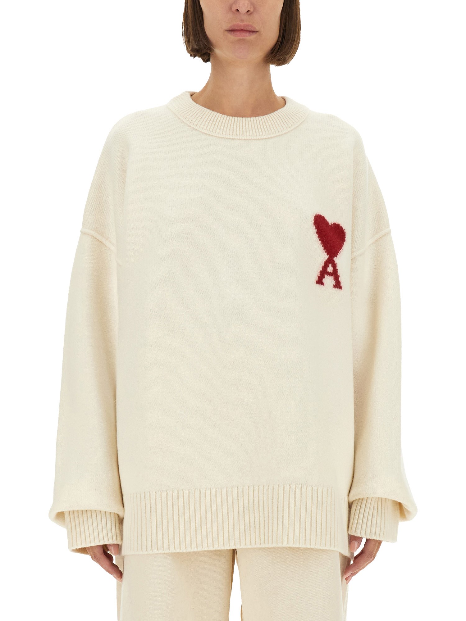 Ami Alexandre Mattiussi Wool Logo Sweater In Neutral