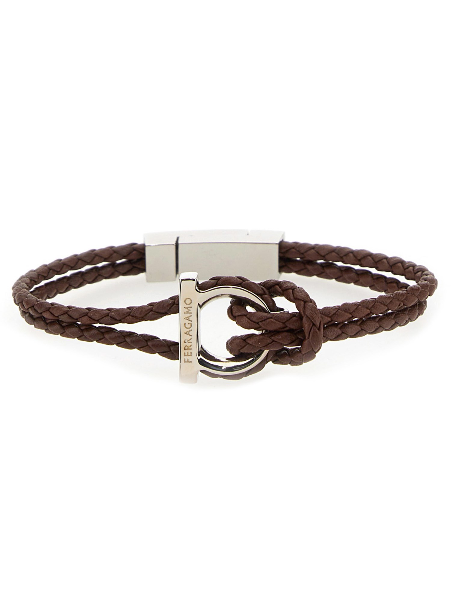 Ferragamo Black Calf Leather Bracelets In Brown