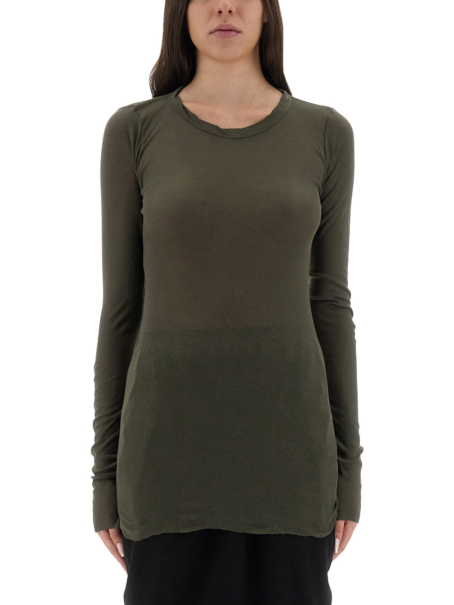 Rick Owens Sheer Fabric Long Sleeves Round Neck In Green