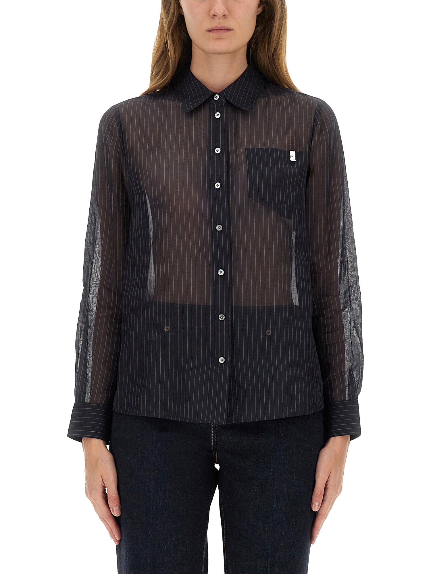 Tory Burch Striped Cotton Shirt In Blue