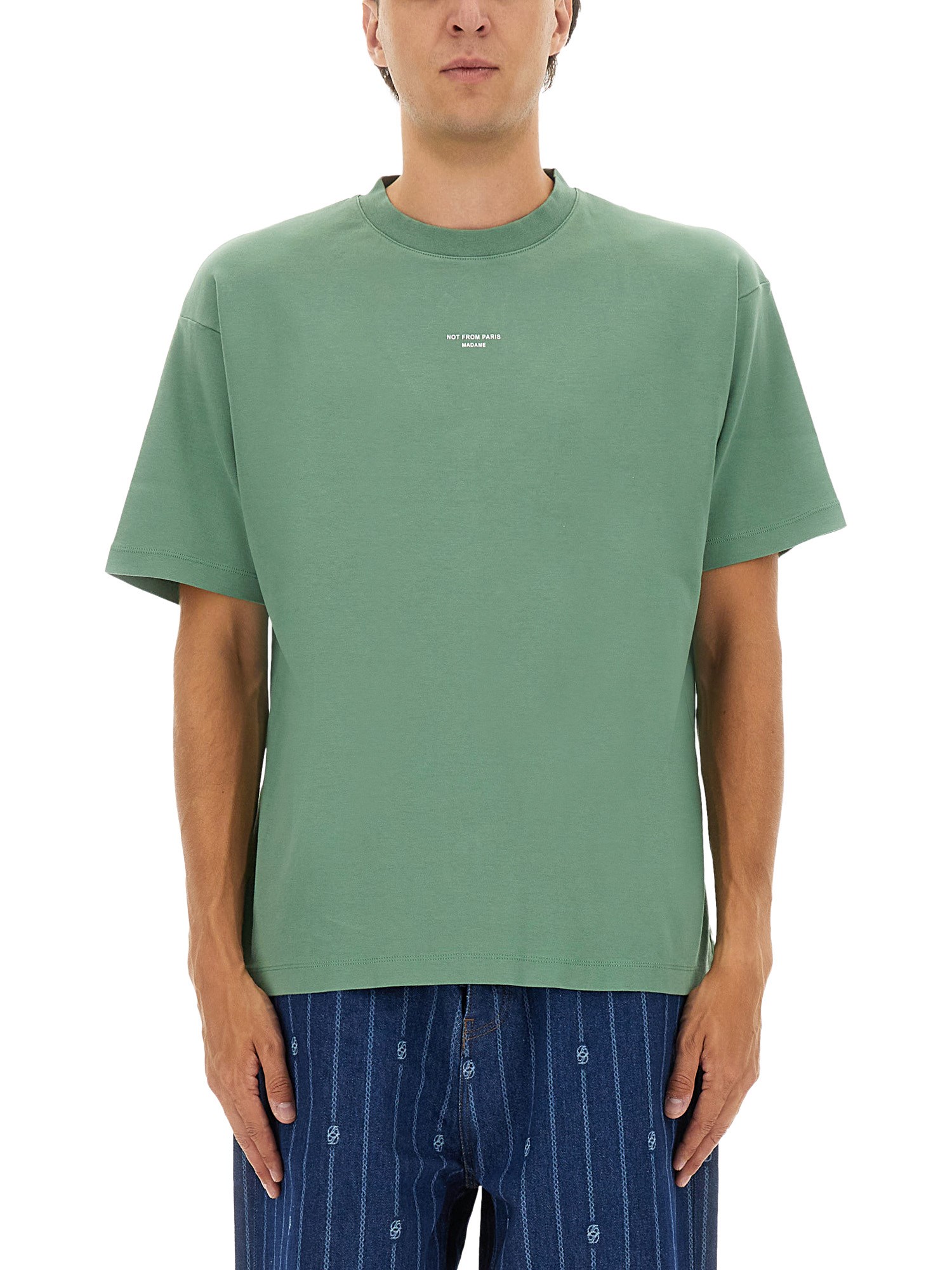 Drôle De Monsieur Short Sleeve Crew Neck T-shirt Design In Green