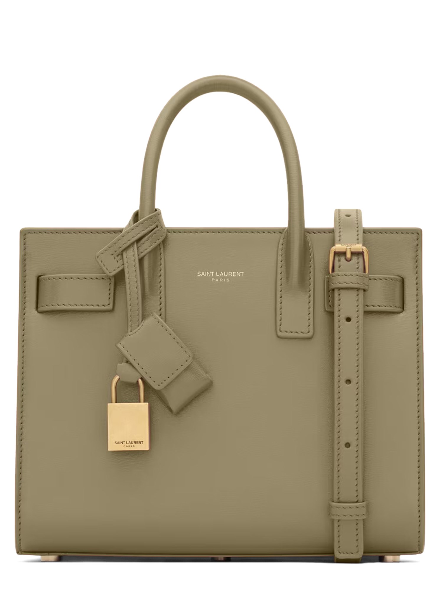 Saint Laurent Smooth Leather Nano Tote Bag In Green