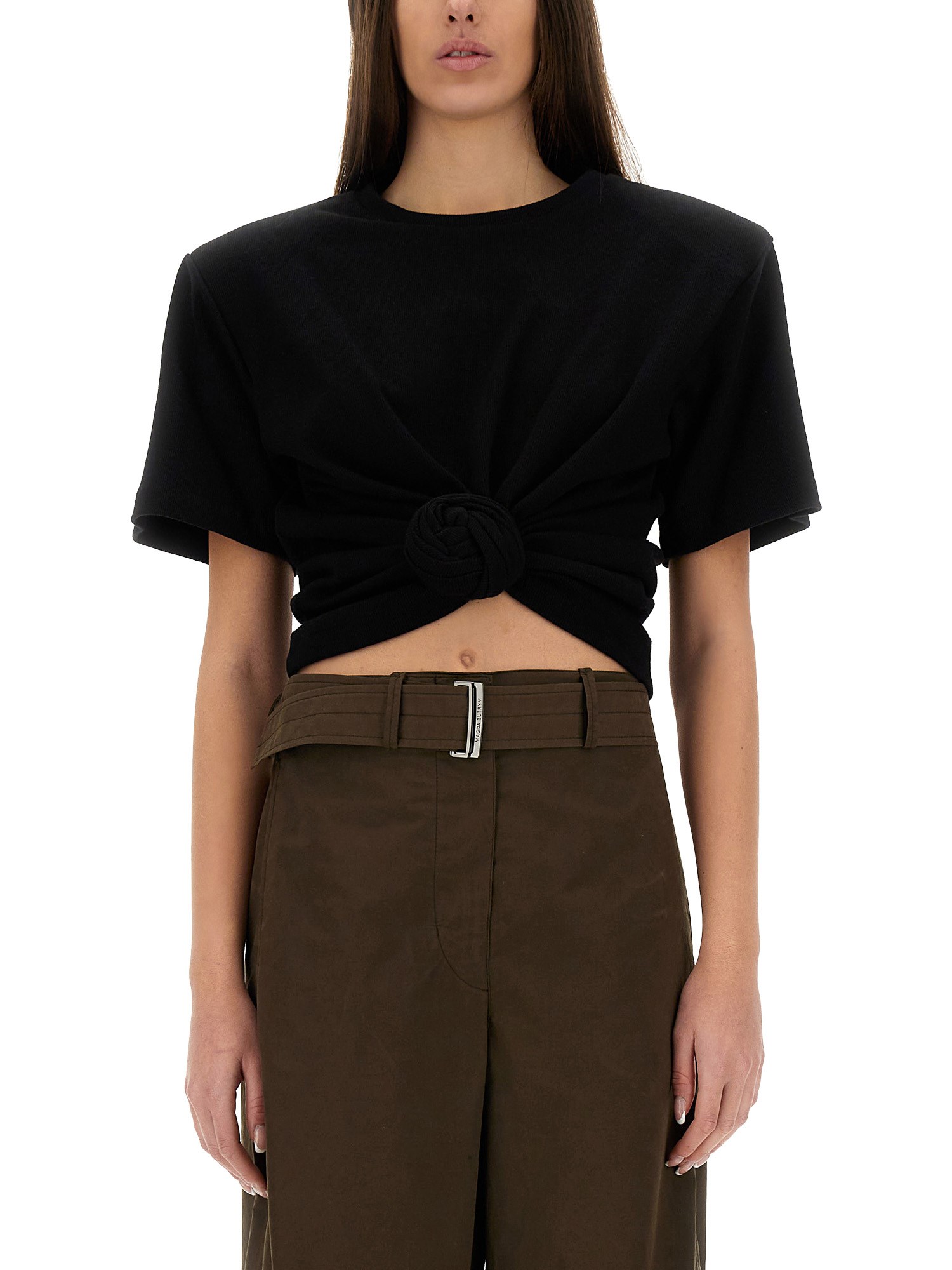 Magda Butrym Twist-front Ribbed Cotton-blend Jersey T-shirt