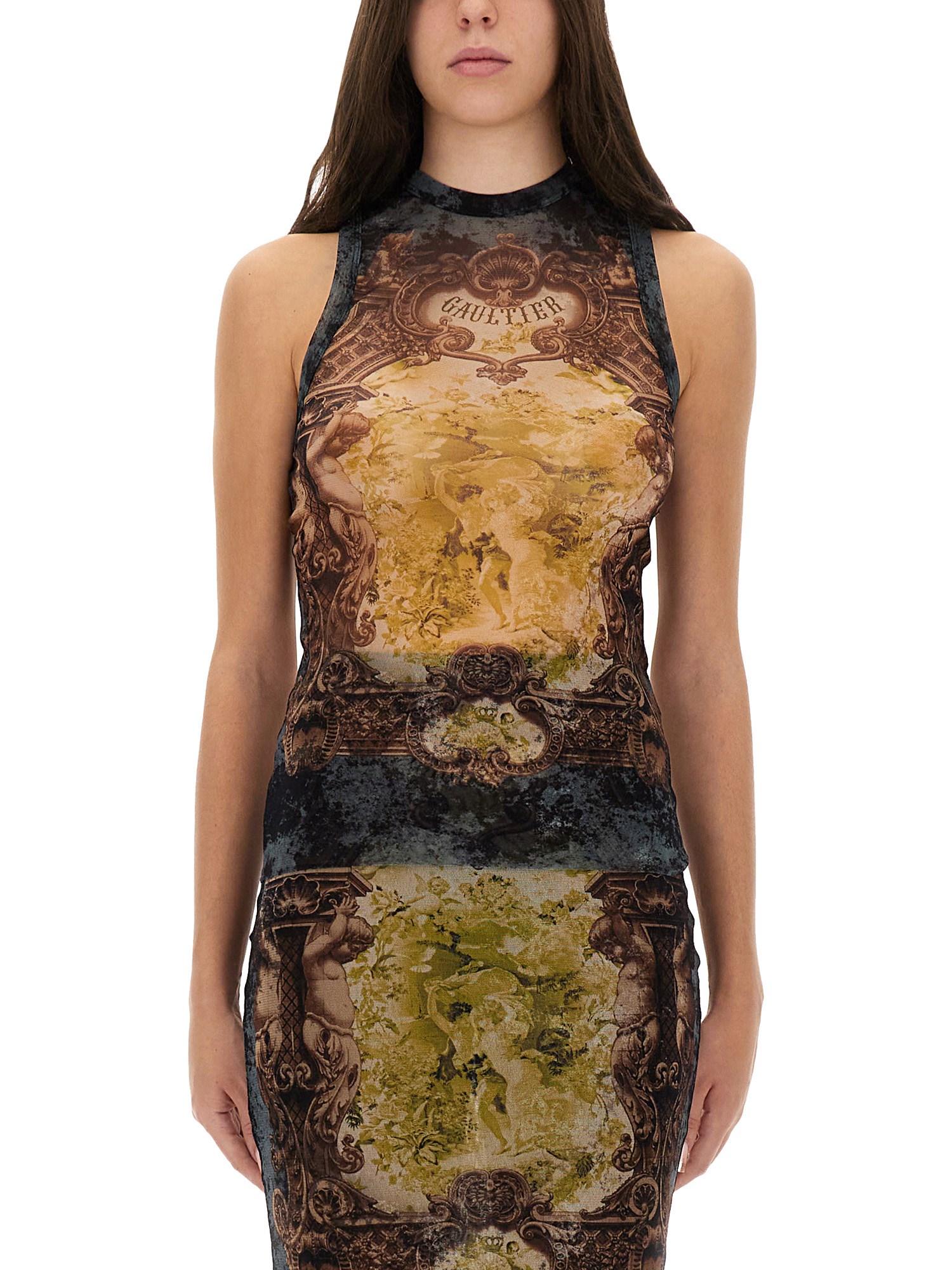 Jean Paul Gaultier Sleeveless Midi Dress Printed Pattern In Multi