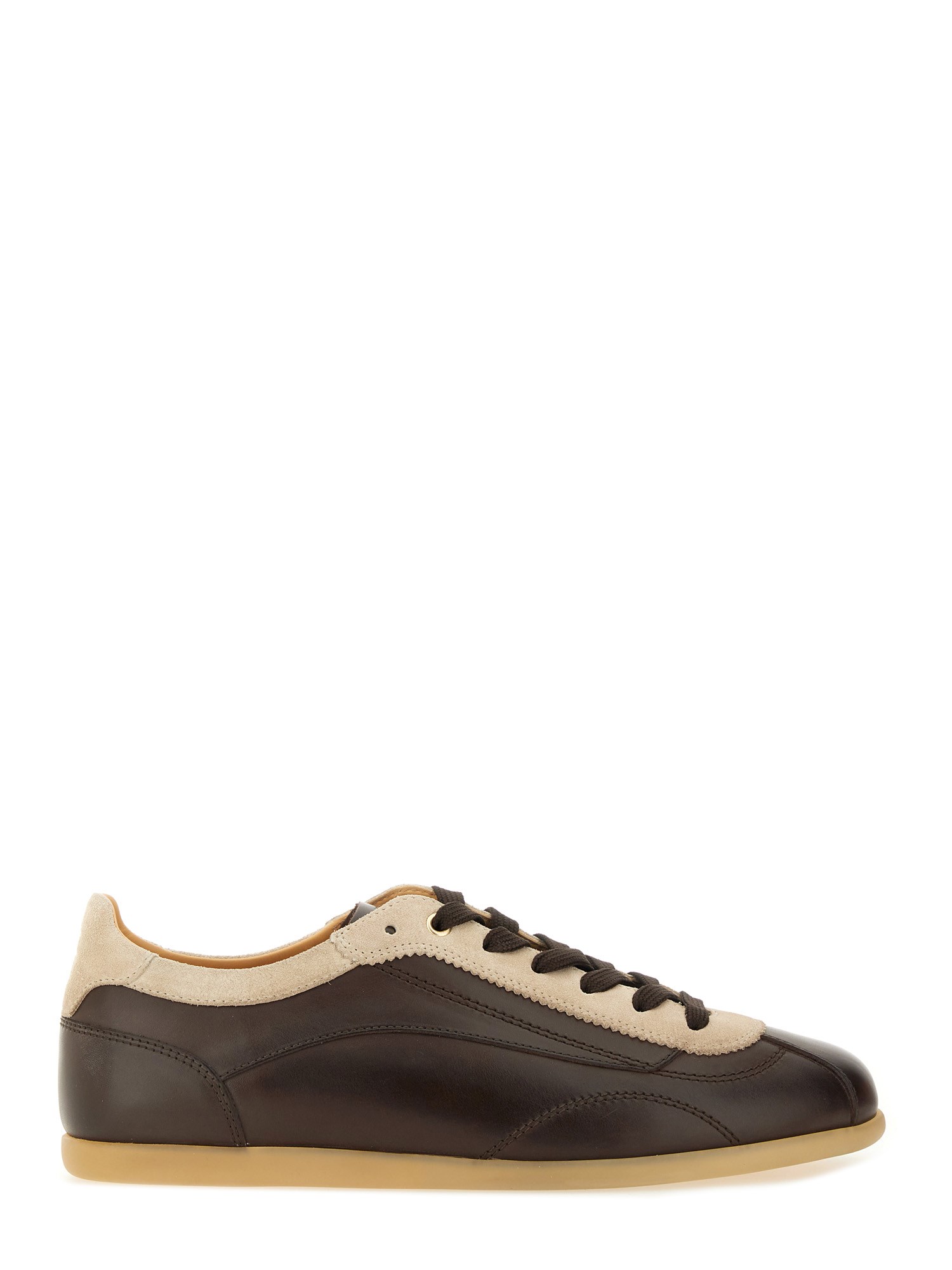 Brunello Cucinelli Two-tone Leather Sneakers Round Toe In Brown
