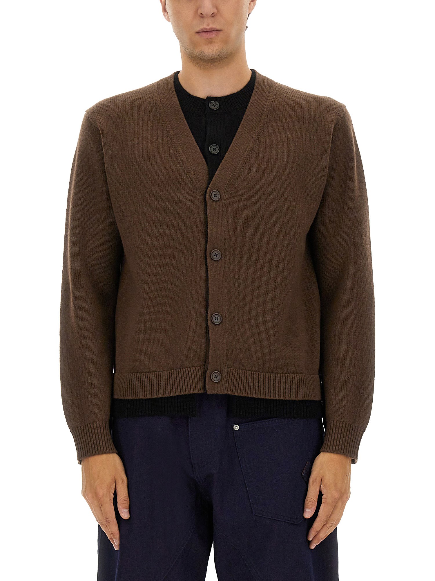 Jw Anderson Contrasting Layered Cardigan In Brown