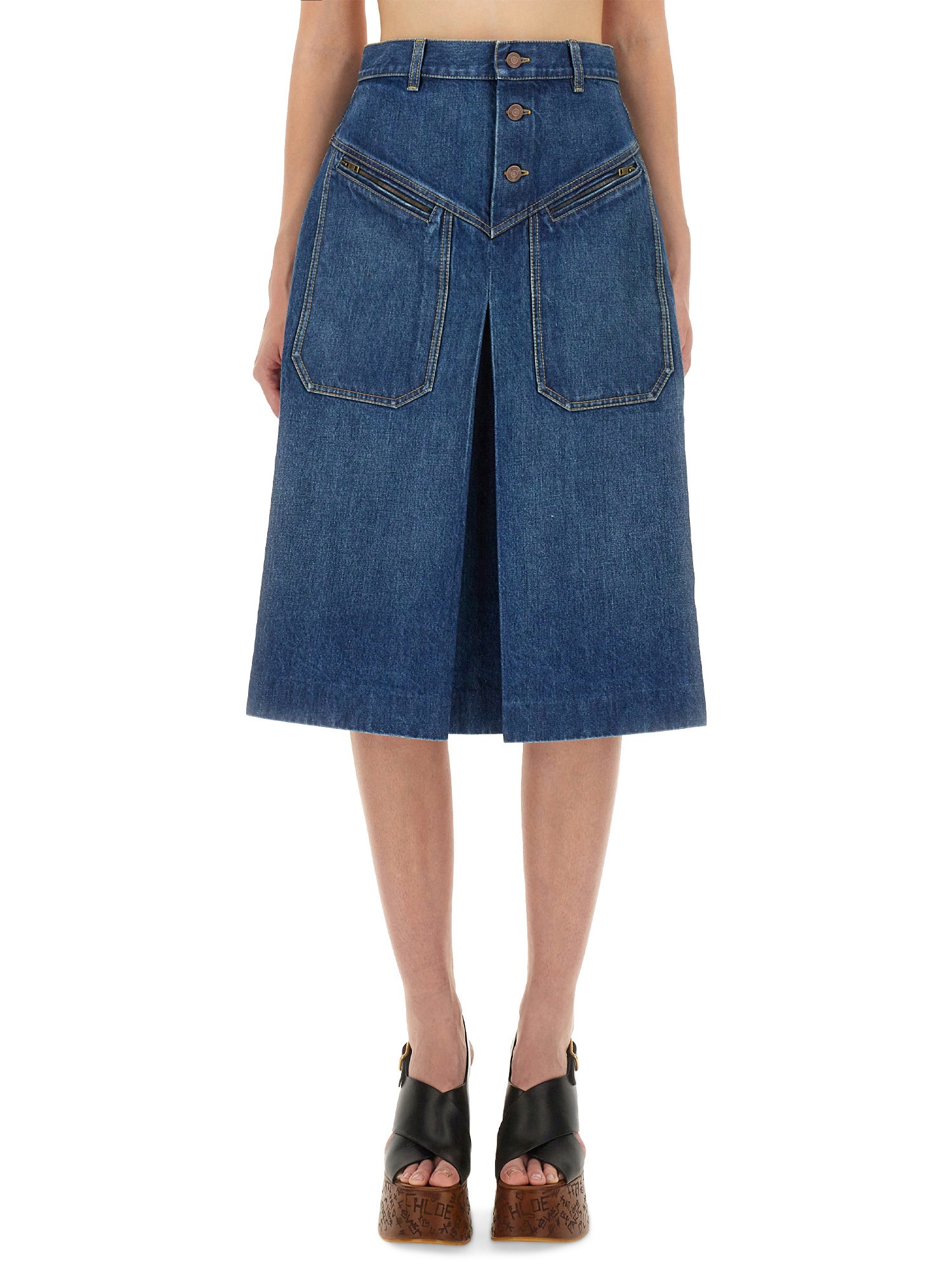 Chloé A-line Silhouette Midi Length Skirt In Blue