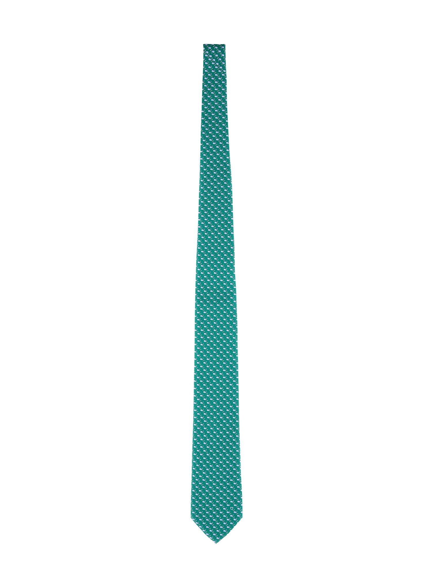 Ferragamo Silk Tie With Repeating Motif And Pointed Tip In Green