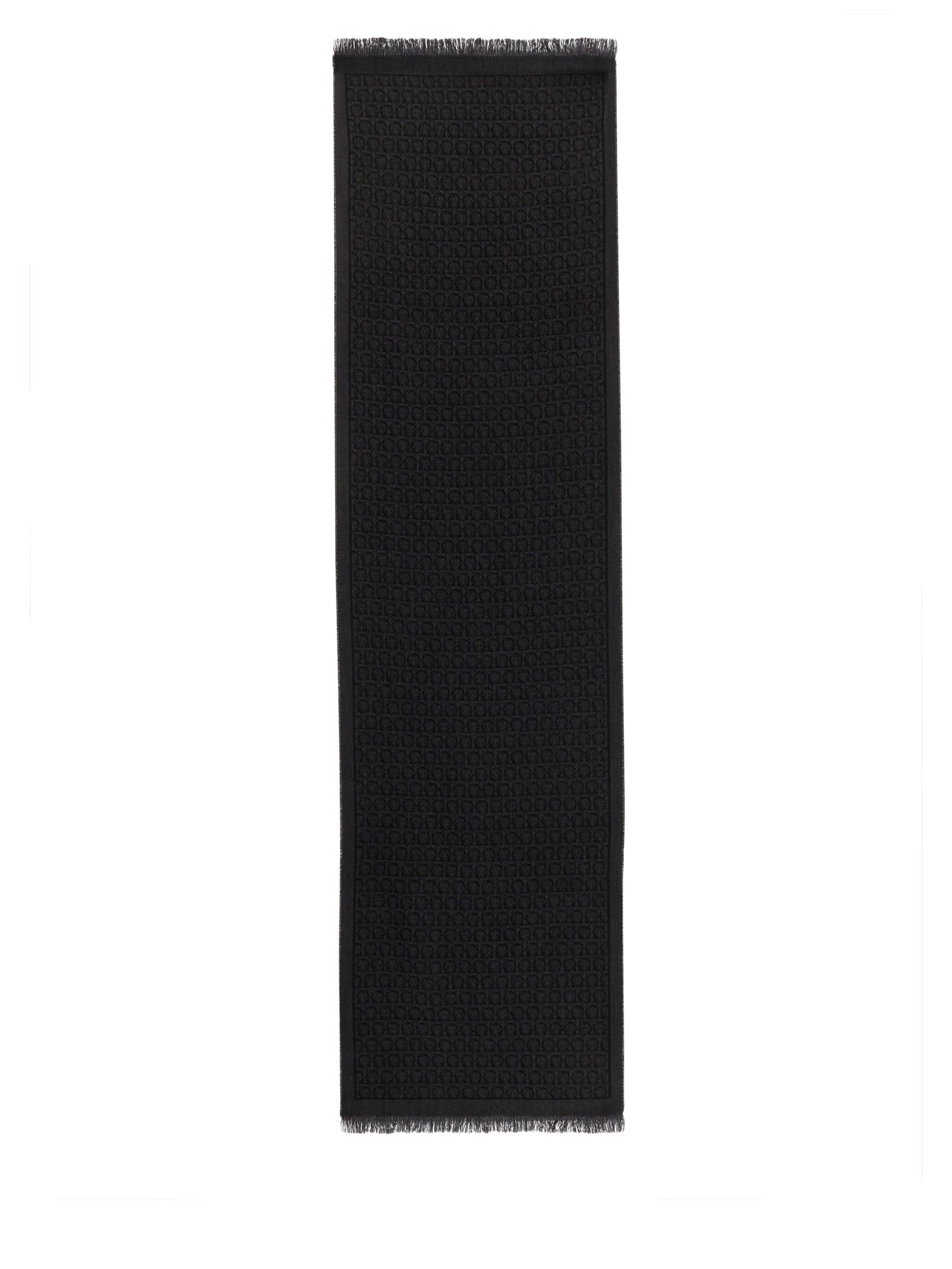 Ferragamo Fringed Edges Textured Pattern Scarf In Black