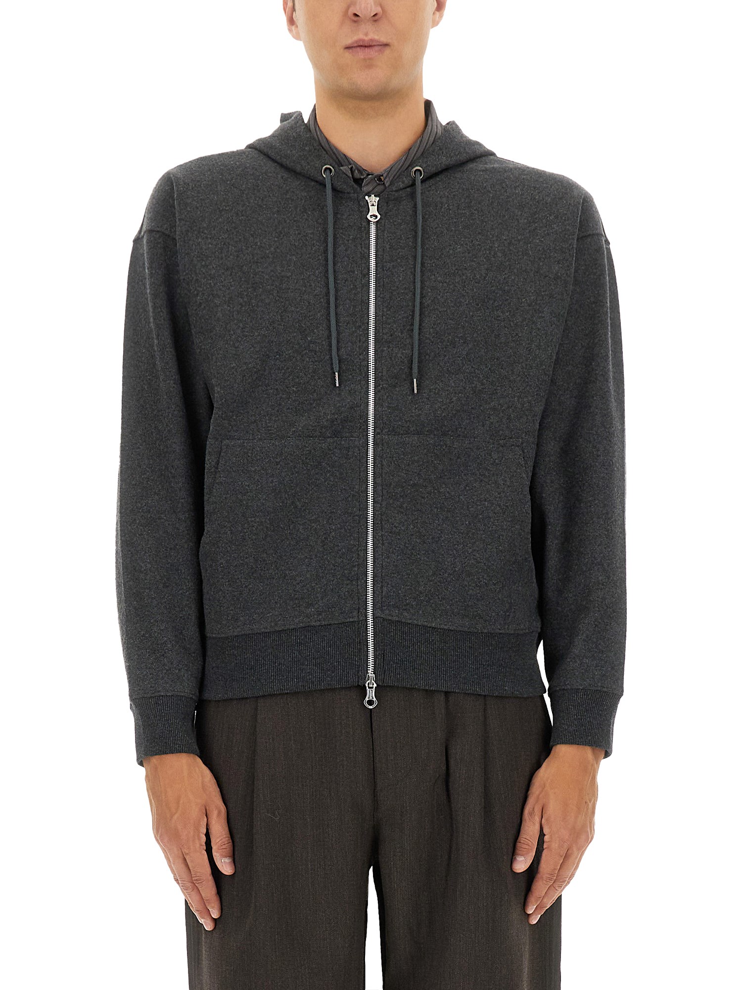 Our Legacy Zip-up Hoodie With Adjustable Drawstring And Ribbed Detailing In Gray
