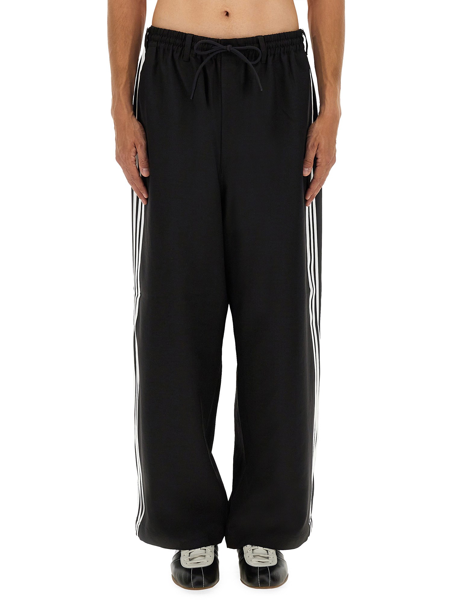 Y-3 Loose Black Jogger Pants With Adjustable Drawstring And Striped Details In Black