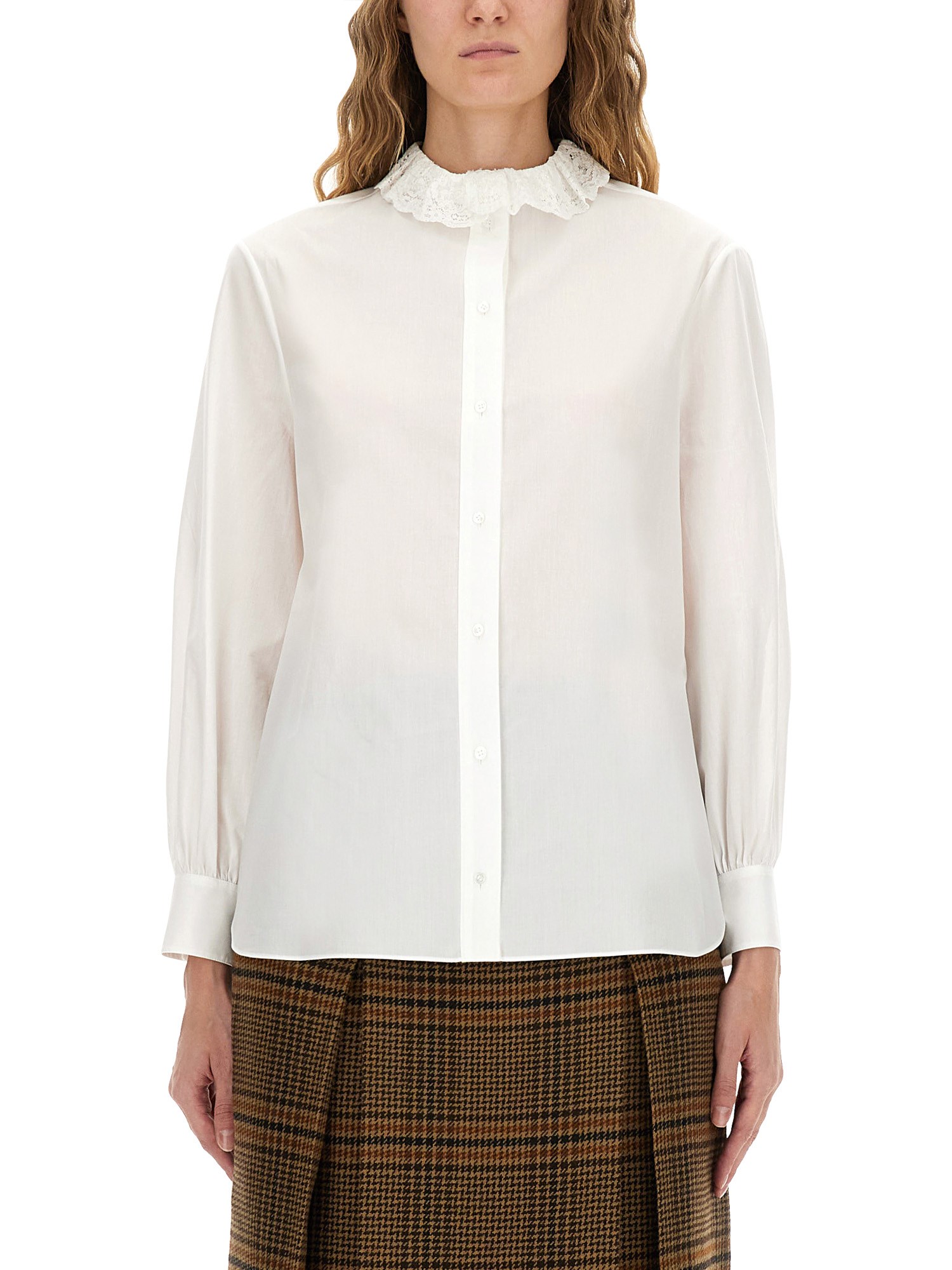 Saint Laurent Pierrot Collar Shirt In White