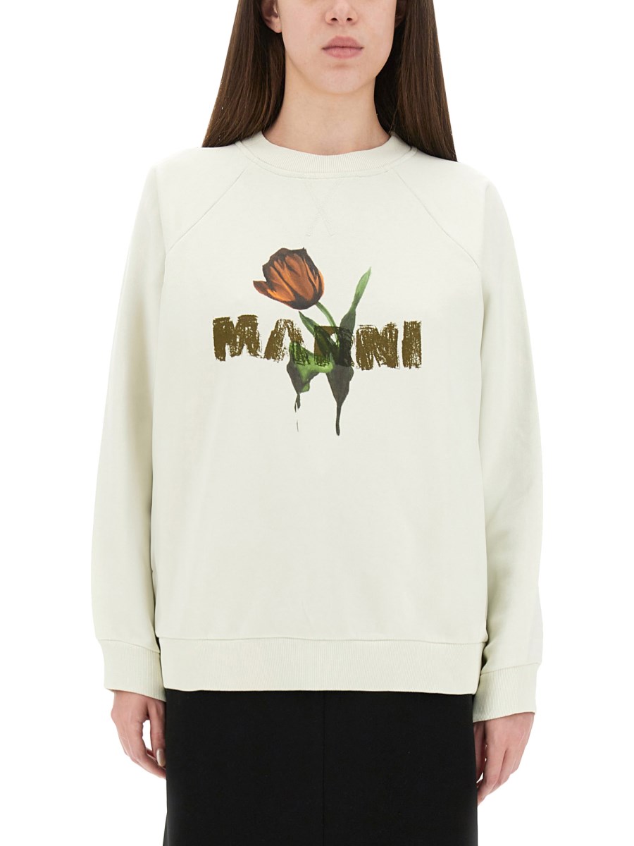 FELPA IN COTONE BIANCO CON STAMPA TULIPANI