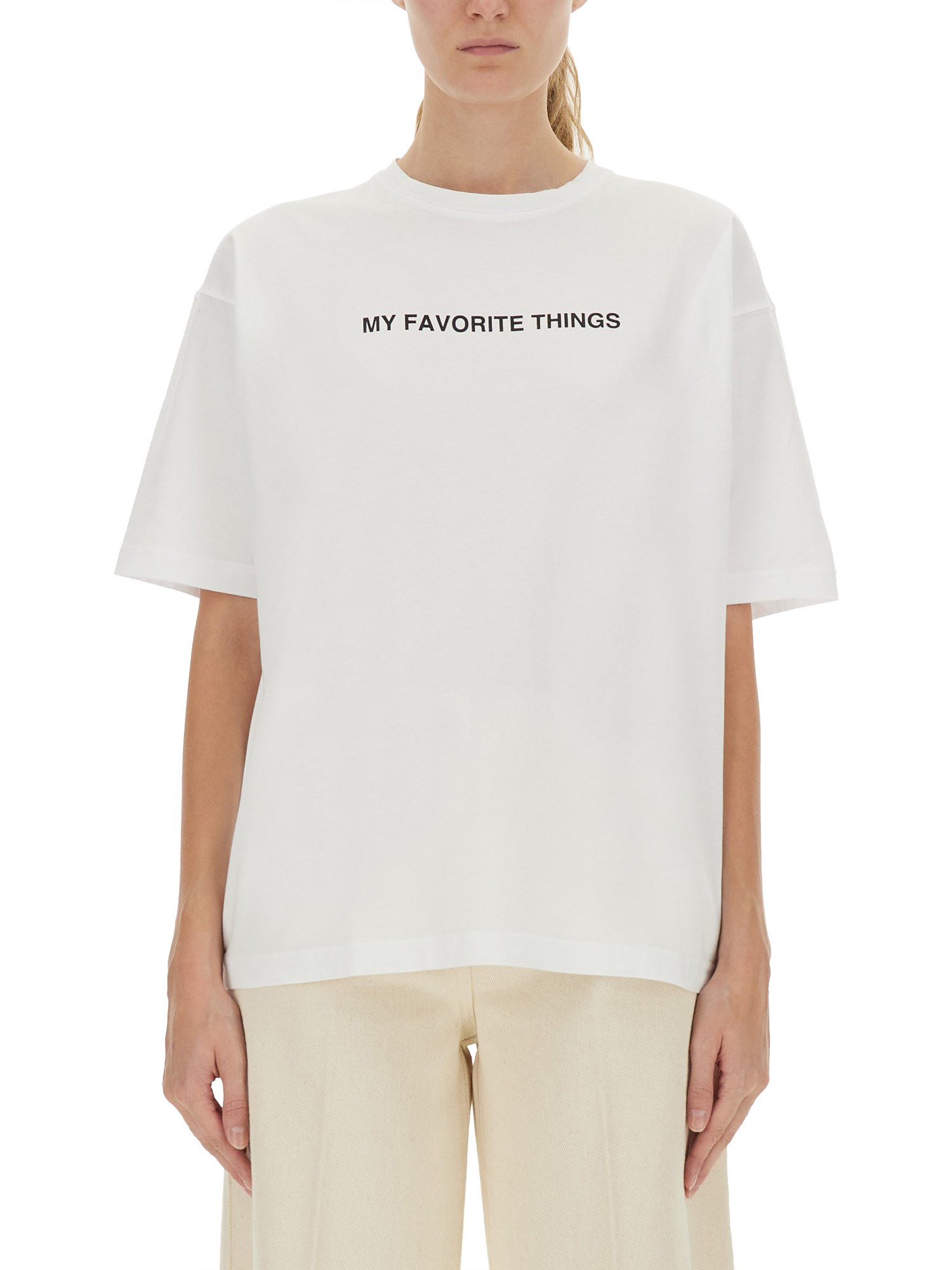 Aspesi Graphic Print Relaxed Fit Crew Neck Top In White