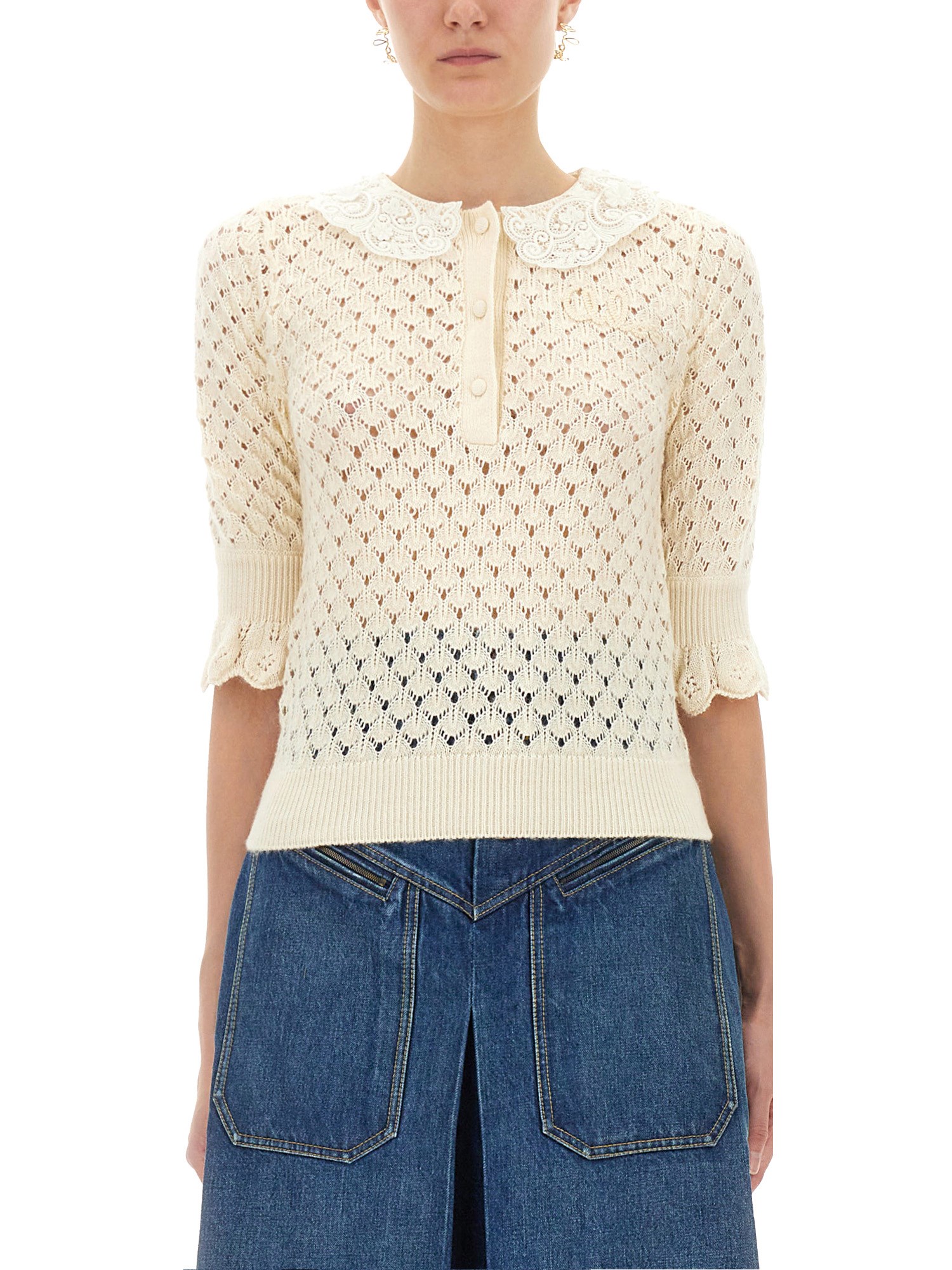 Chloé Cotton Crochet Sweater In White