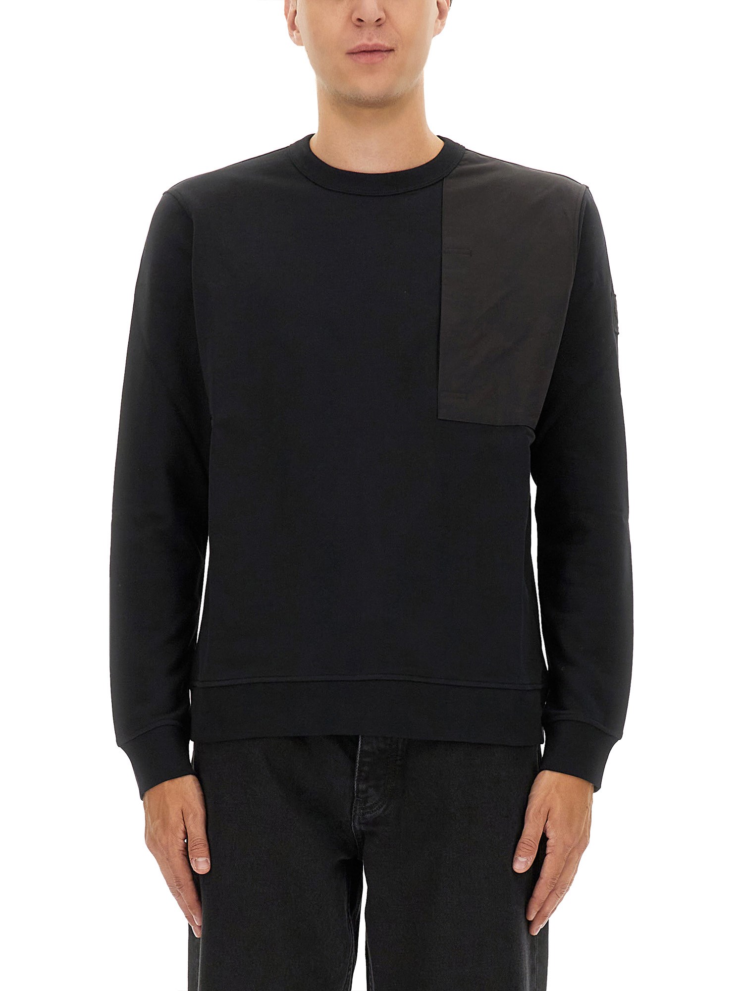Belstaff Long Sleeve Crew Neck Knitwear With Patch In Black