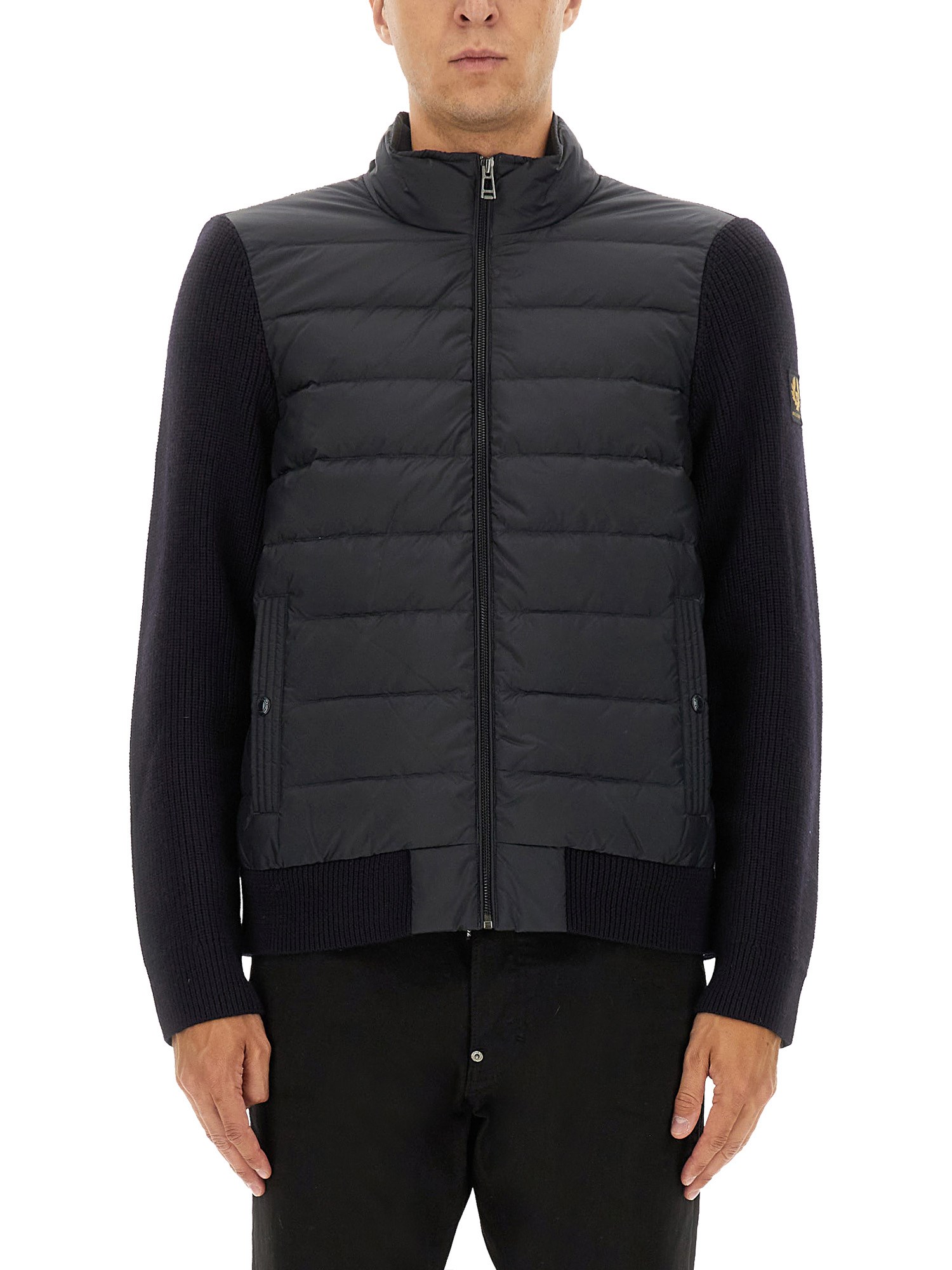 Belstaff High Neck Padded Front Knit Sweater In Black