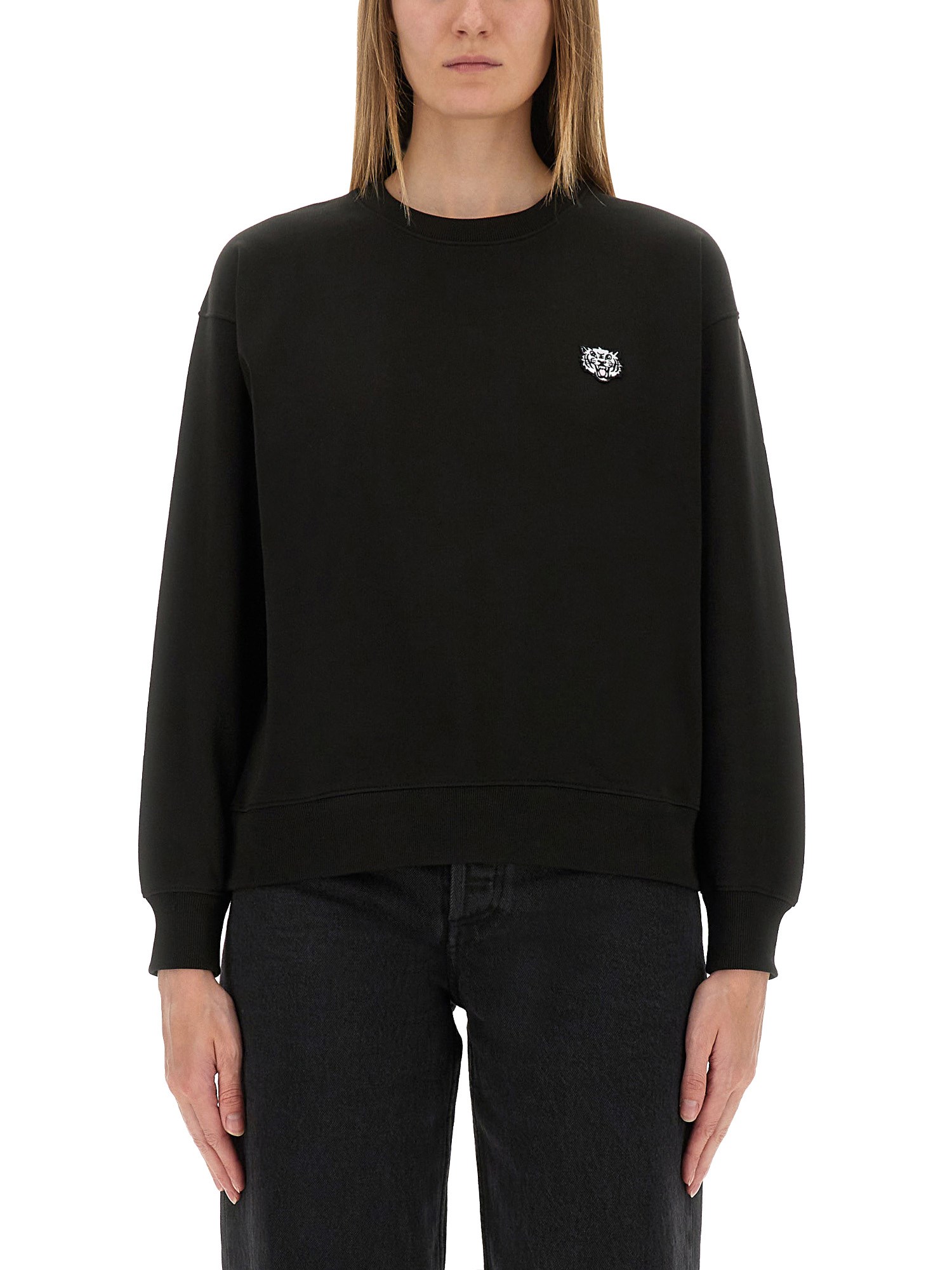 Kenzo Cotton Sweatshirt With Happy Tiger Patch In Black