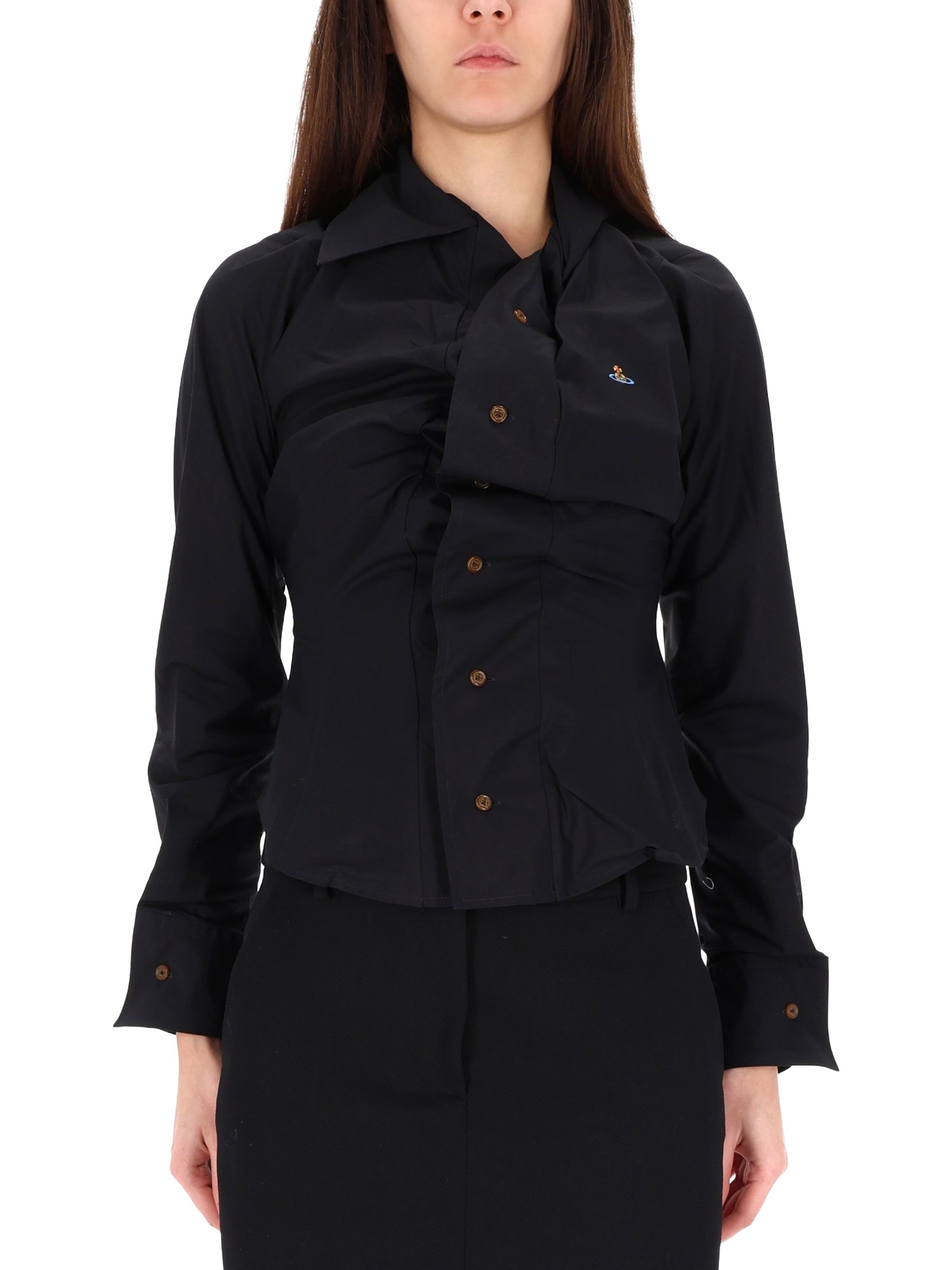 Vivienne Westwood Long Sleeve Collared Top With Cuffed Sleeves In Black