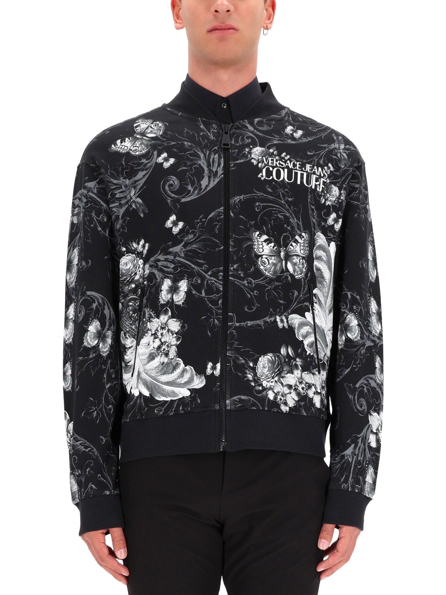 versace jeans couture cotton fleece bomber jacket