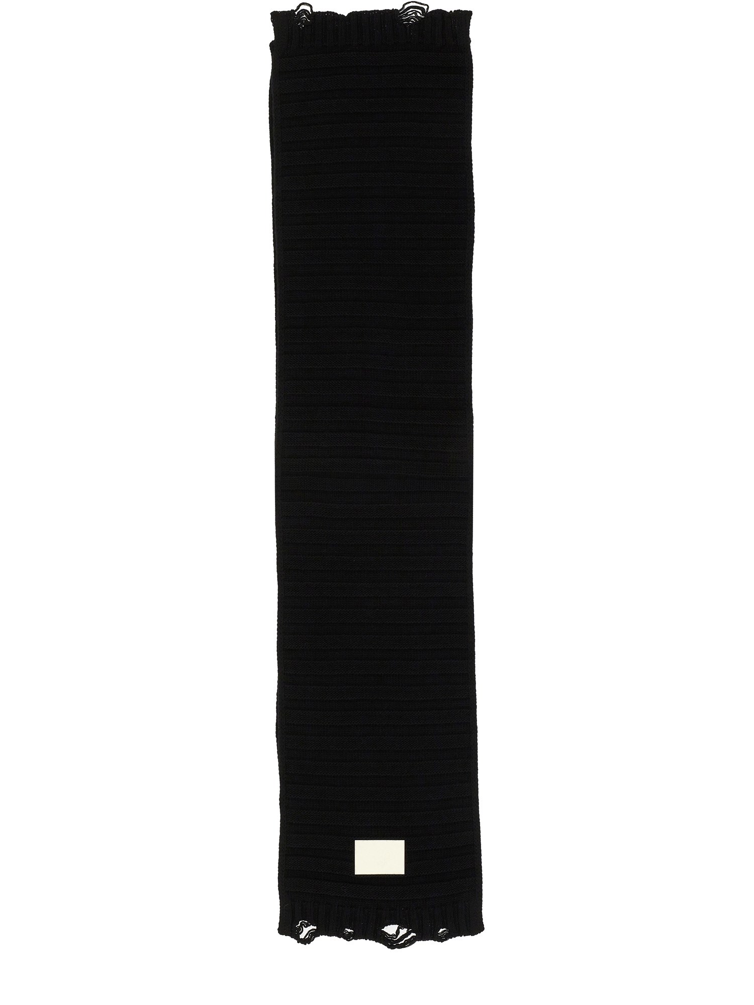 Mm6 Maison Margiela Mm6 By Maison Margiela Textured Ribbed Black Wool Scarf With Fringe In Black