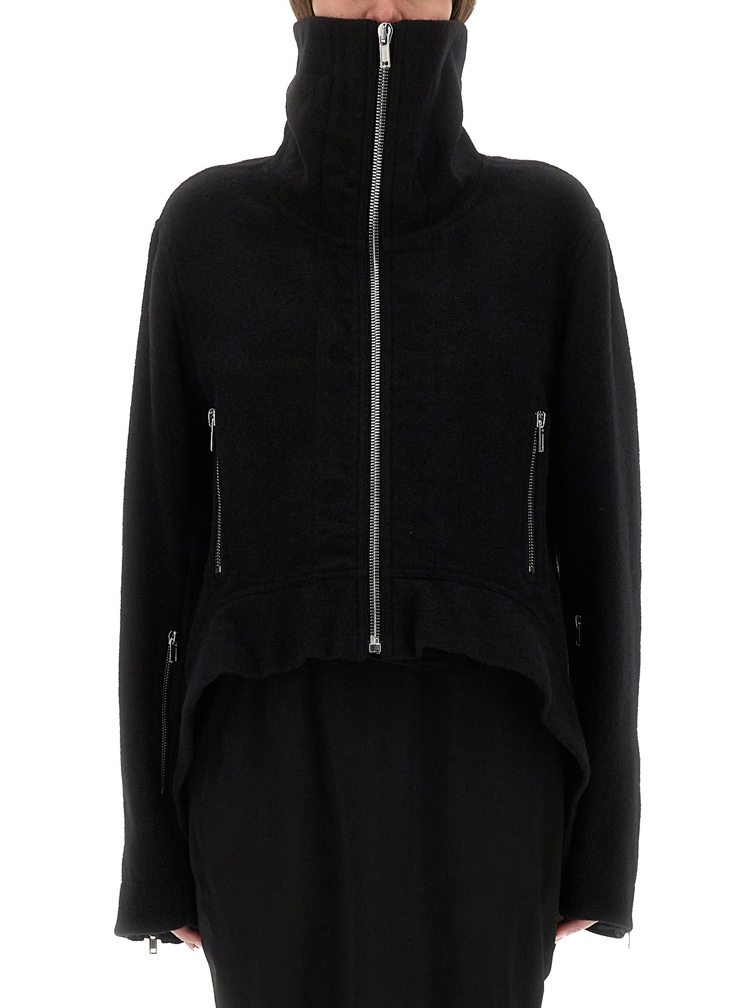 Rick Owens Tailored Jacket With High Collar And Long Sleeves In Black