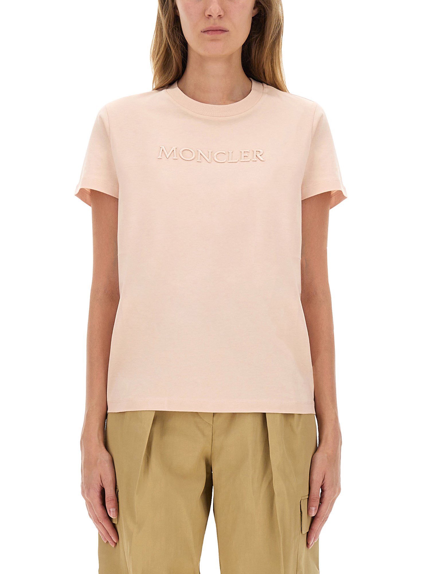 Moncler Cotton T-shirt With Logo In Pink