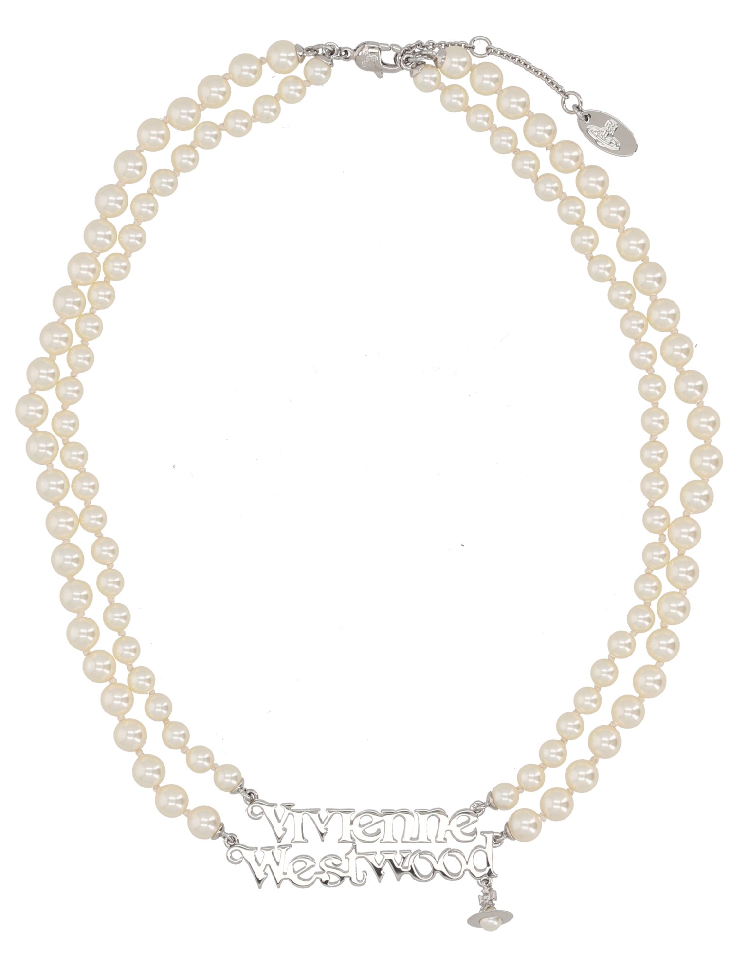 Vivienne Westwood Double Strand Pearl Bead Necklace Adjustable In Silver