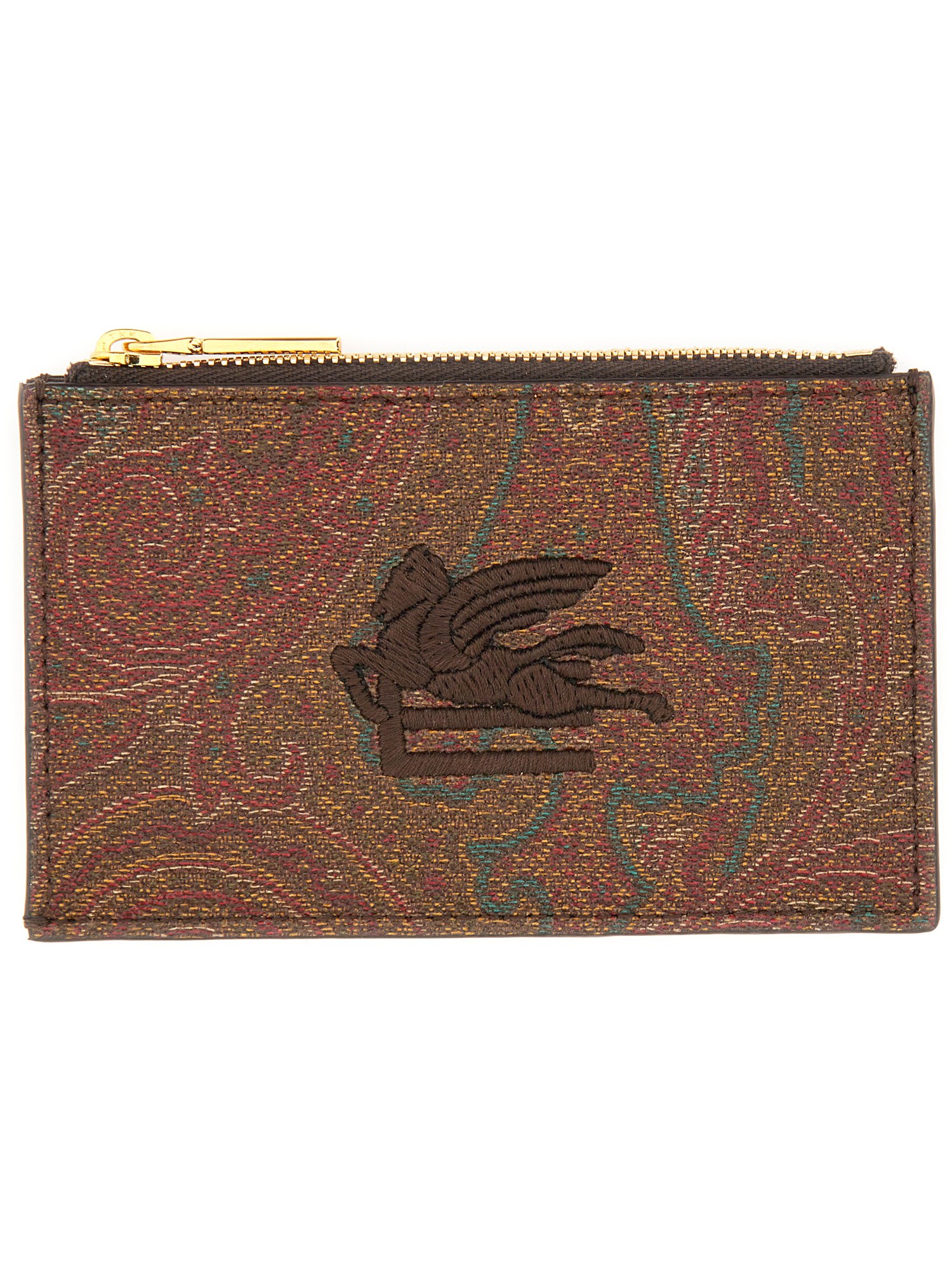Etro Embroidered Logo Zip Around Card Slots In Brown
