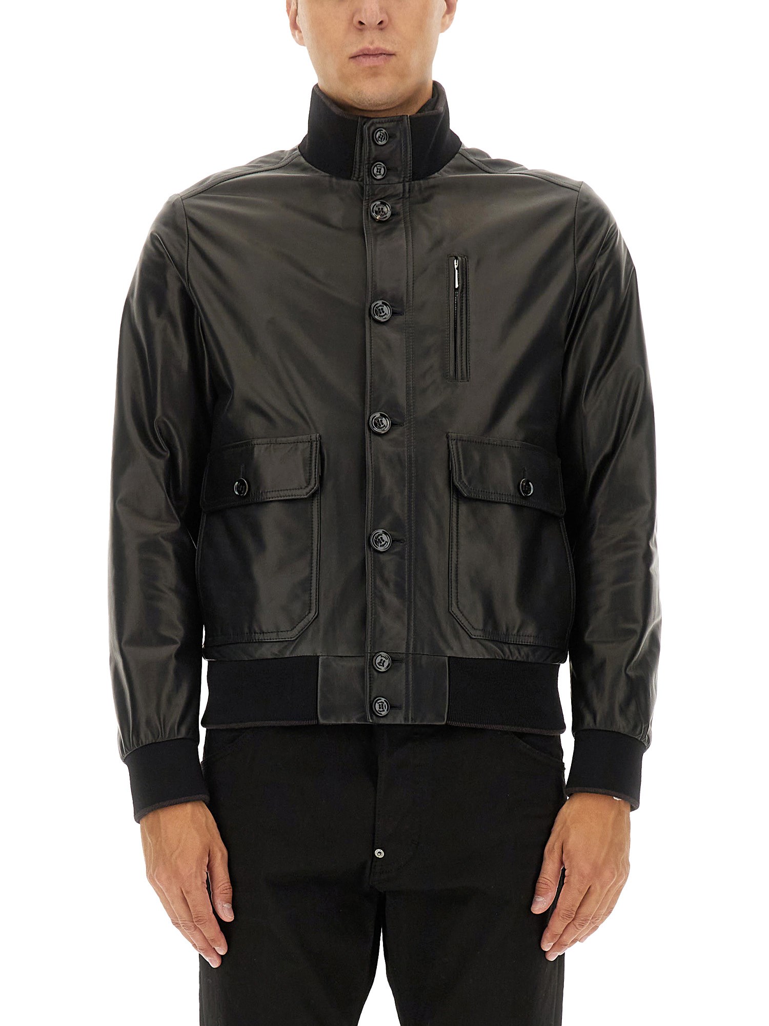 Moorer Buttoned High Neck Jacket In Black