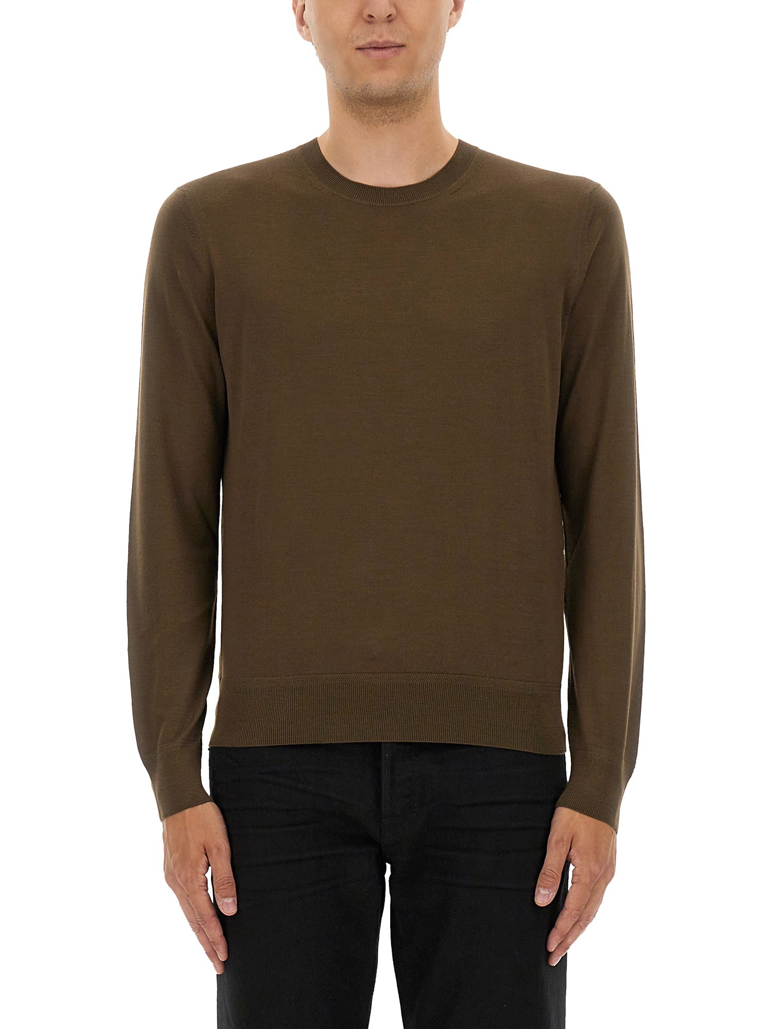Tom Ford Fine Merino Virgin Wool Sweater In Brown