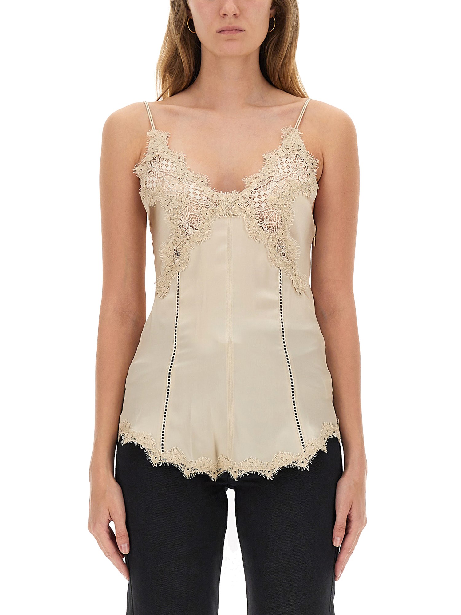 Isabel Marant Diandra Lace And Pointelle-trimmed Silk-blend Satin Camisole In White