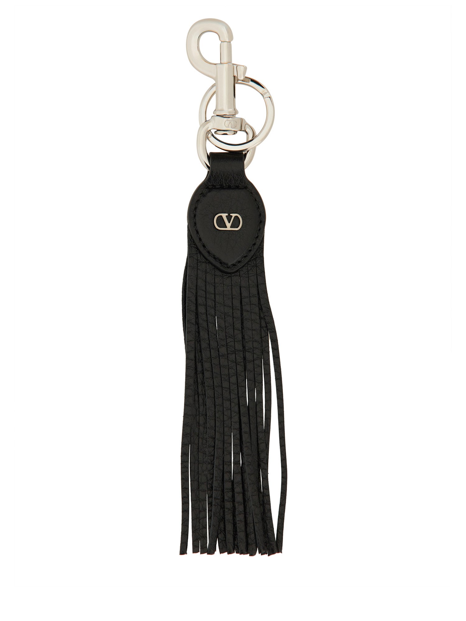 Valentino Garavani Garavani Vlogo Signature Key Ring In Grainy Calfskin And Metal In Black