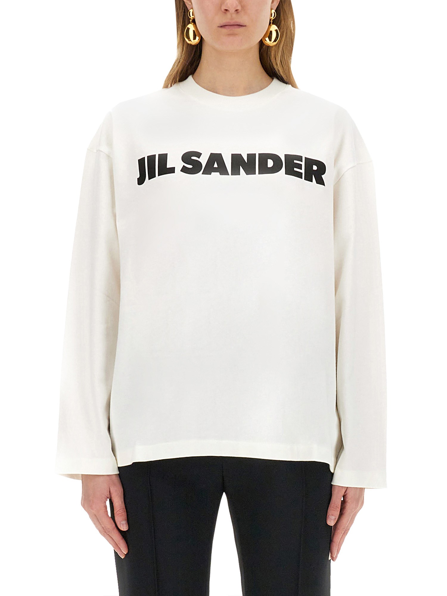 Jil Sander Crew Neck Long Sleeves T-shirt With Ribbed Collar And Printed Logo On The Front Clothing In White