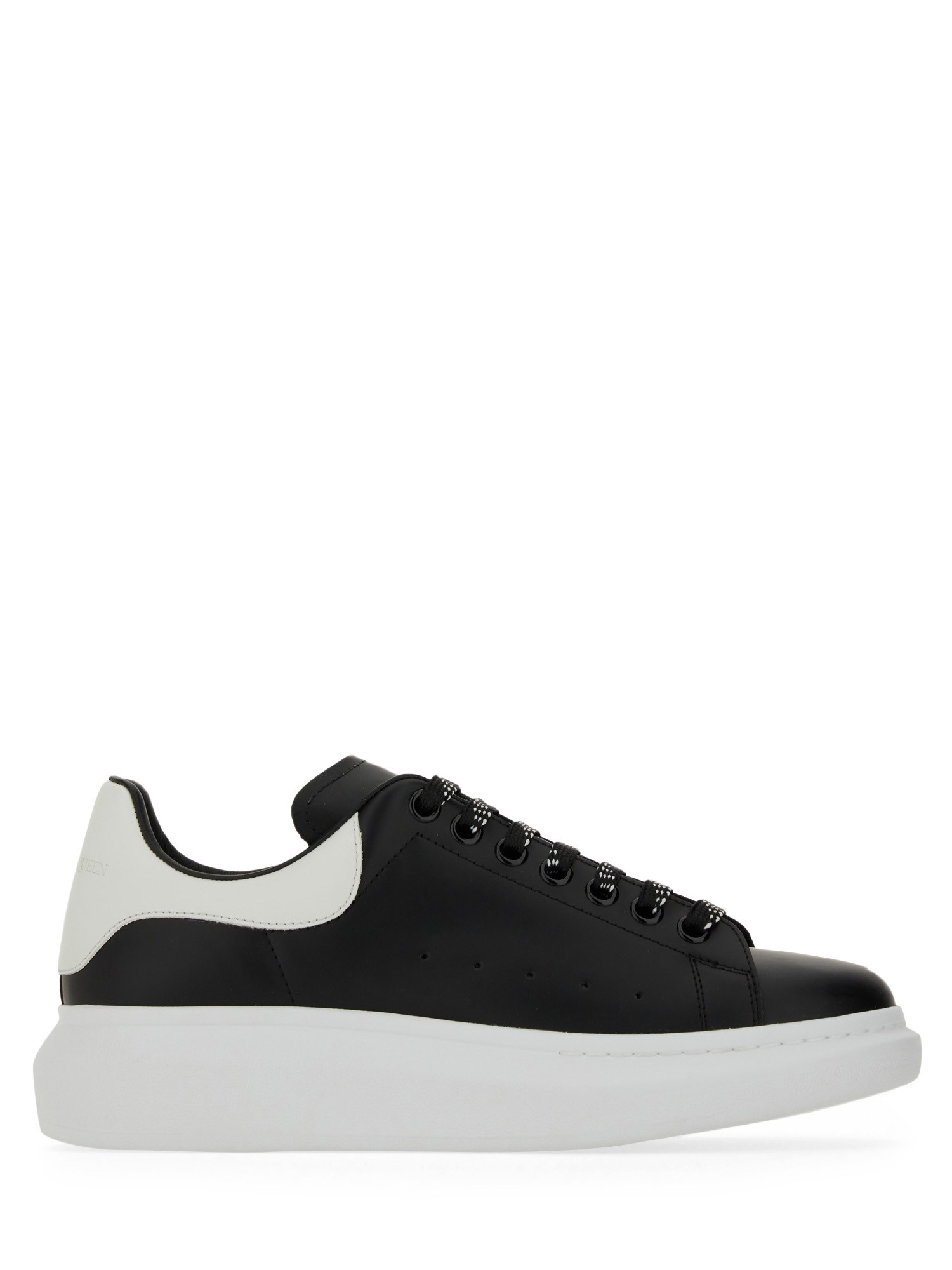 Alexander Mcqueen Black Leather Sneakers With Branded Heel Counter In Black