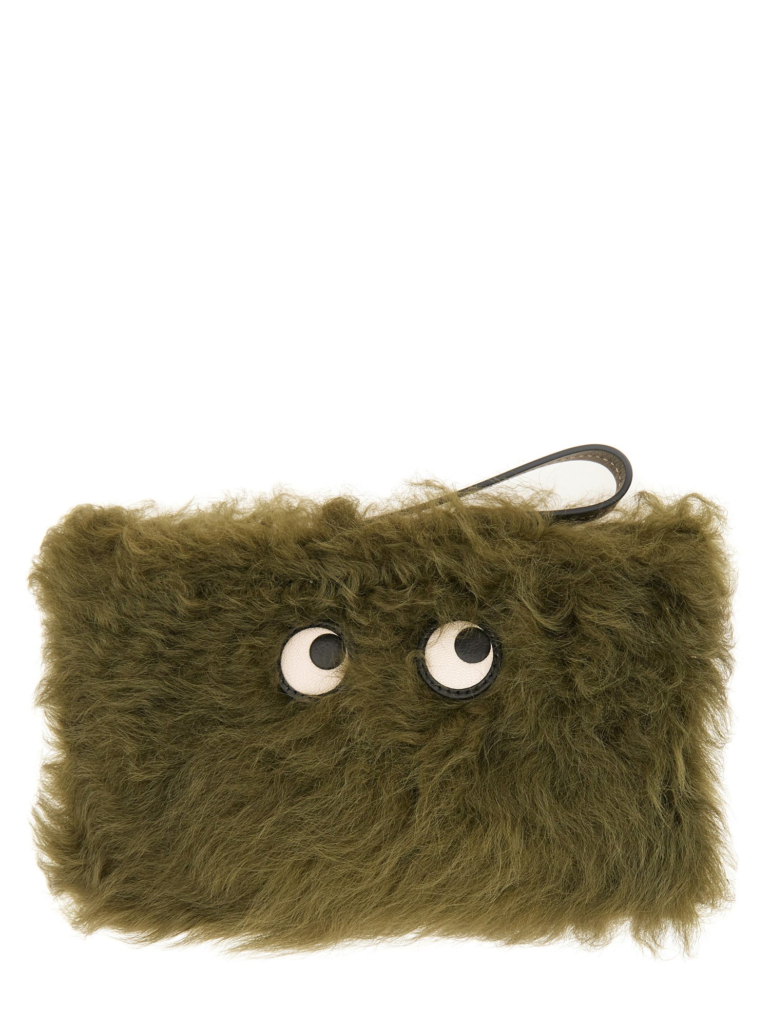Anya Hindmarch Furry Texture Clutch Bag With Eye Motif In Green