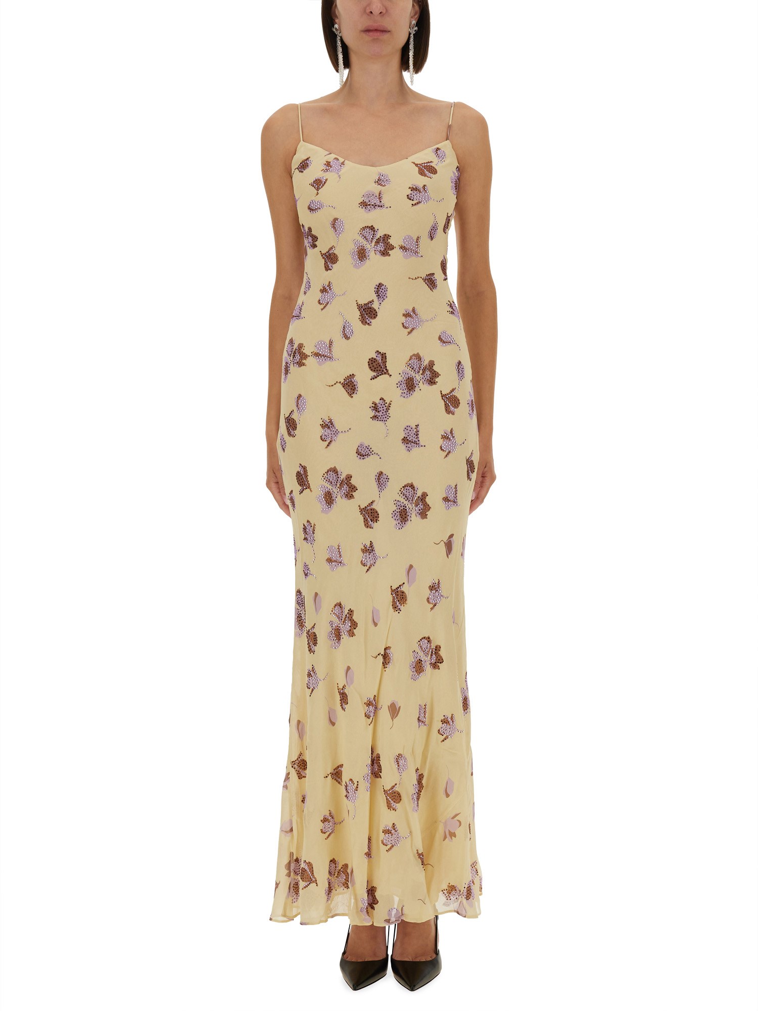 Self-portrait Self Portrait Yellow Floral Rhinestone Maxi Dress In Yellow