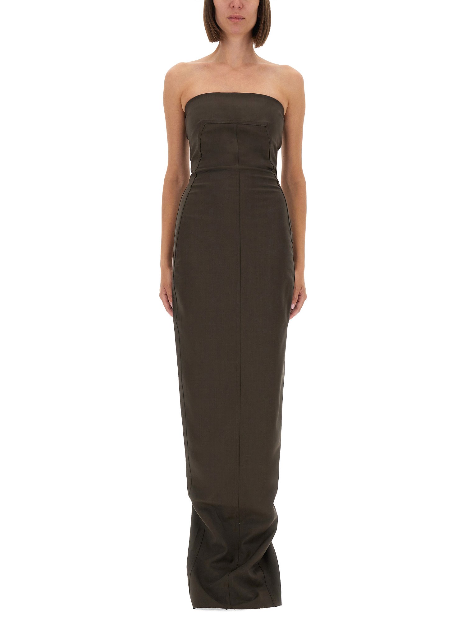 Rick Owens Strapless Floor-length Dress Side Slit In Brown