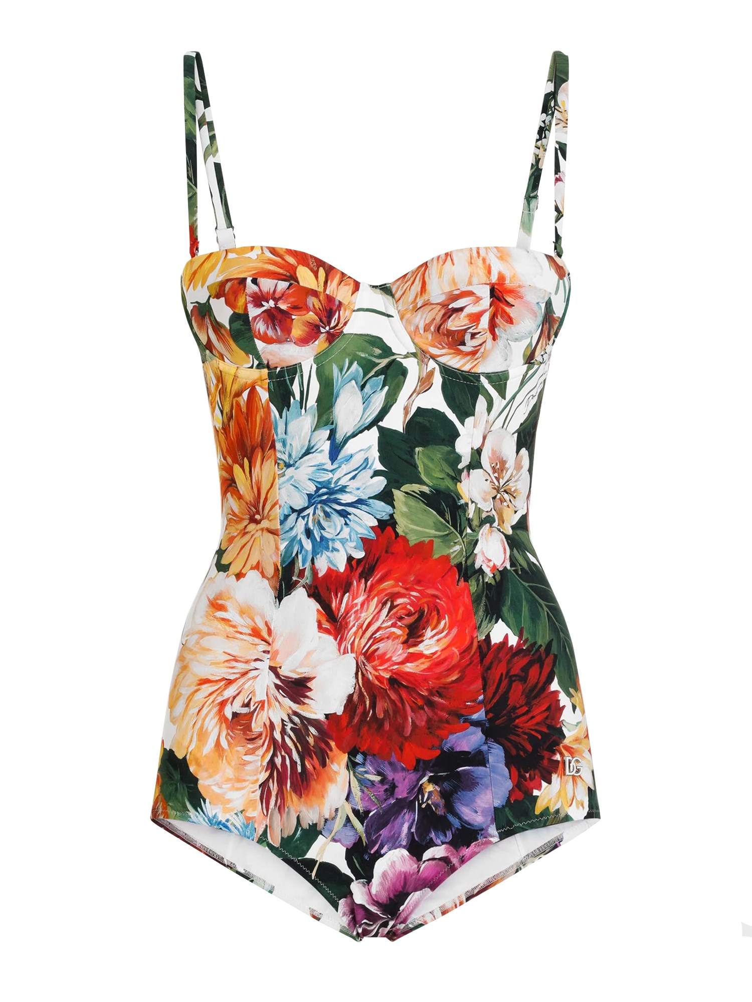 Dolce & Gabbana Floral Print Padded Swimsuit With Adjustable Straps In Multi
