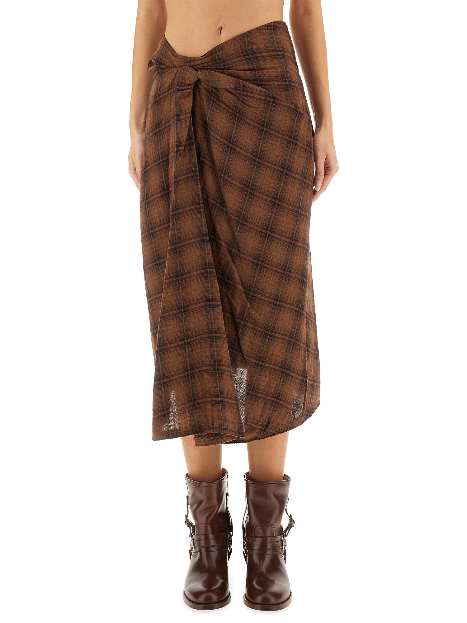 Isabel Marant Étoile "nicole" Draped Plaid Midi Skirt In Brown