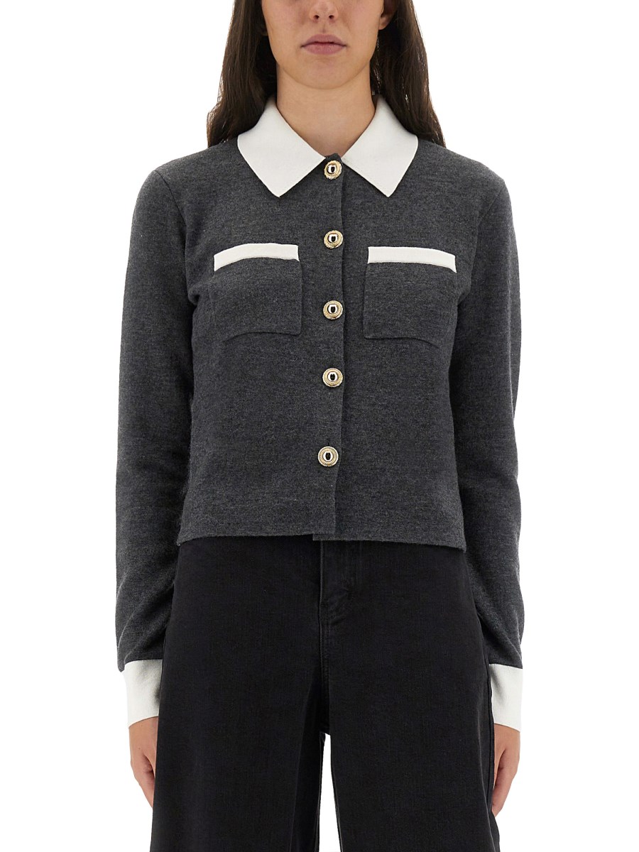 CARDIGAN CON COLLETTO A CONTRASTO