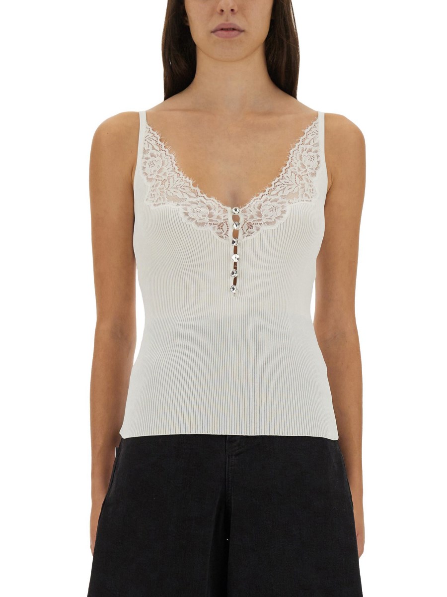 TOP IN MAGLIA A COSTE CON PIZZO
