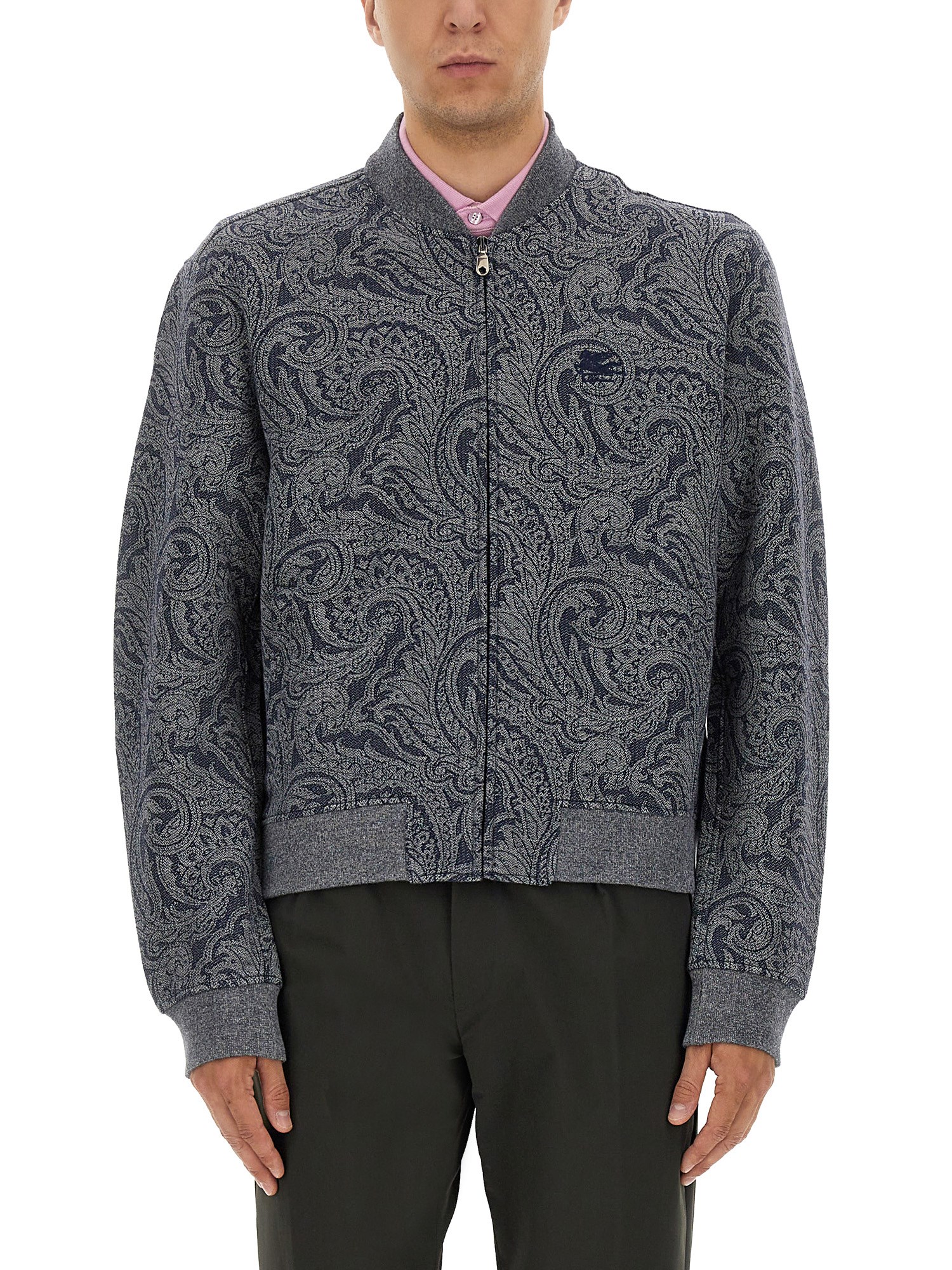 Etro Jacquard Bomber Jacket Featuring Paisley Pattern In Gray