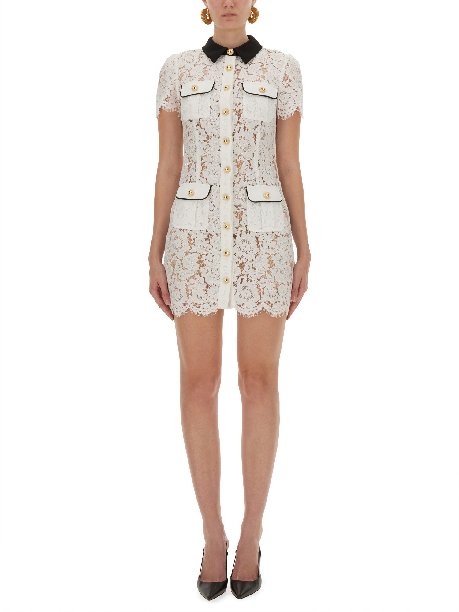 Self-portrait Delicate Lace Dress With Structured Pockets In White
