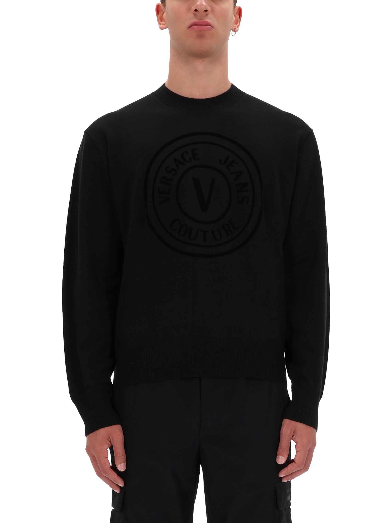 versace jeans couture jersey with v-emblem