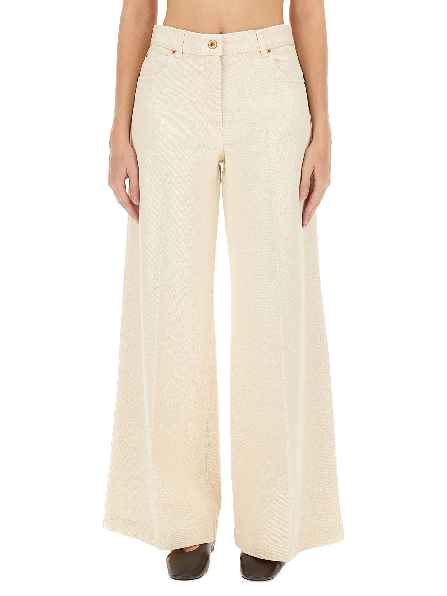 Aspesi High-waisted Wide-leg Pants With Belt Loops And Seam Details In Neutral