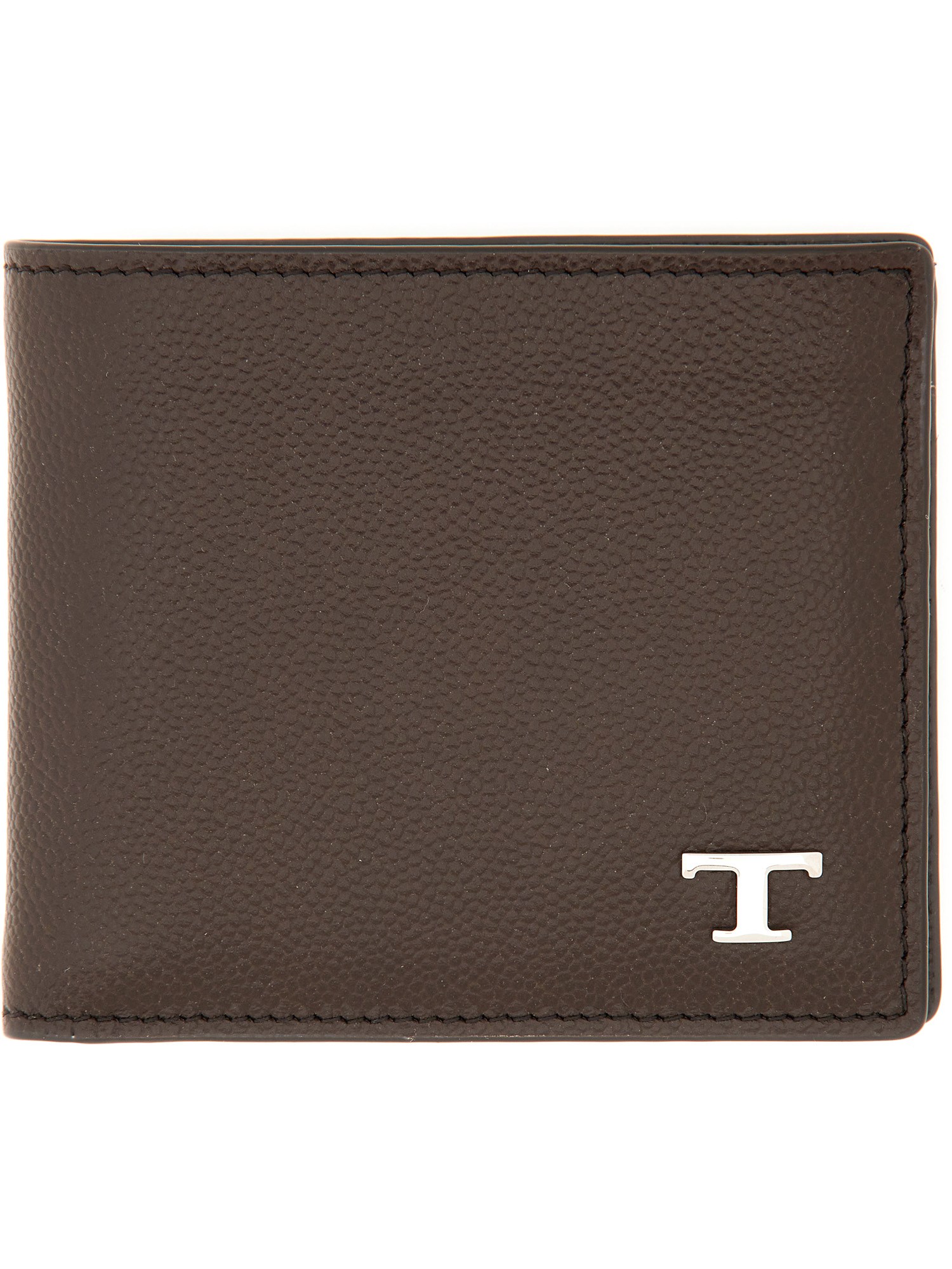 Tod's Leather Wallet Bi-fold Metal Logo In Brown