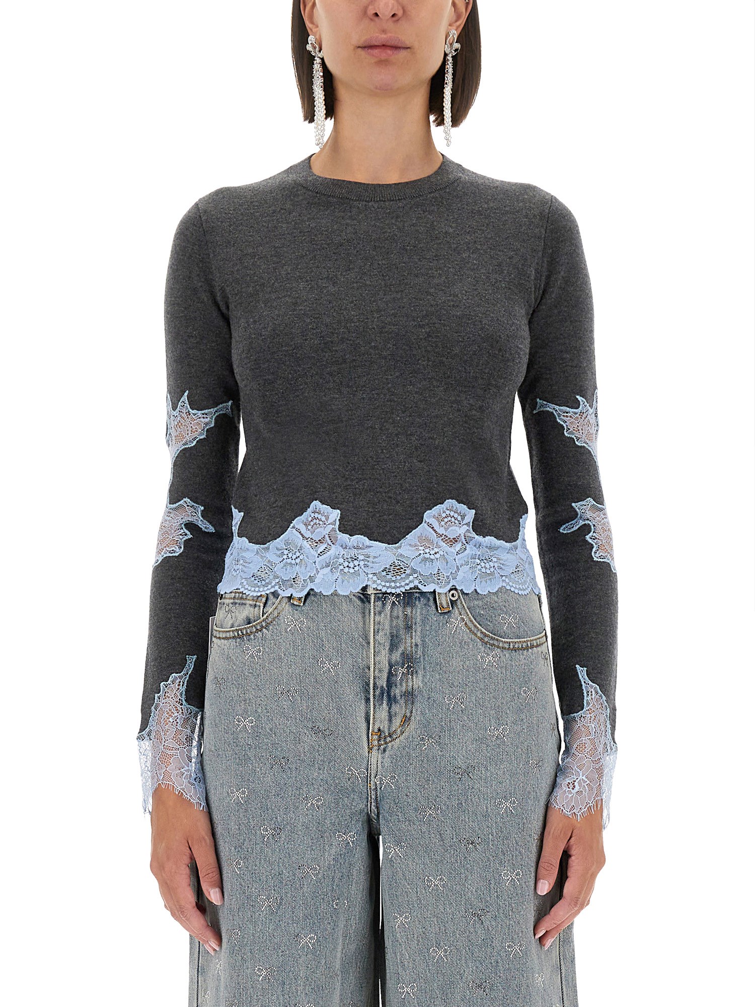 Self-portrait Self Portrait Women Contrast Lace Sweater In Gray