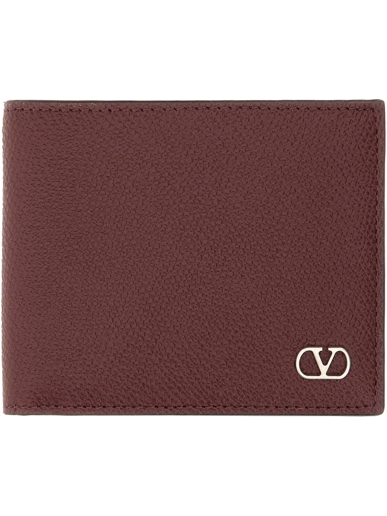 Valentino Bi-fold Textured Vlogo Signature Wallet In Burgundy